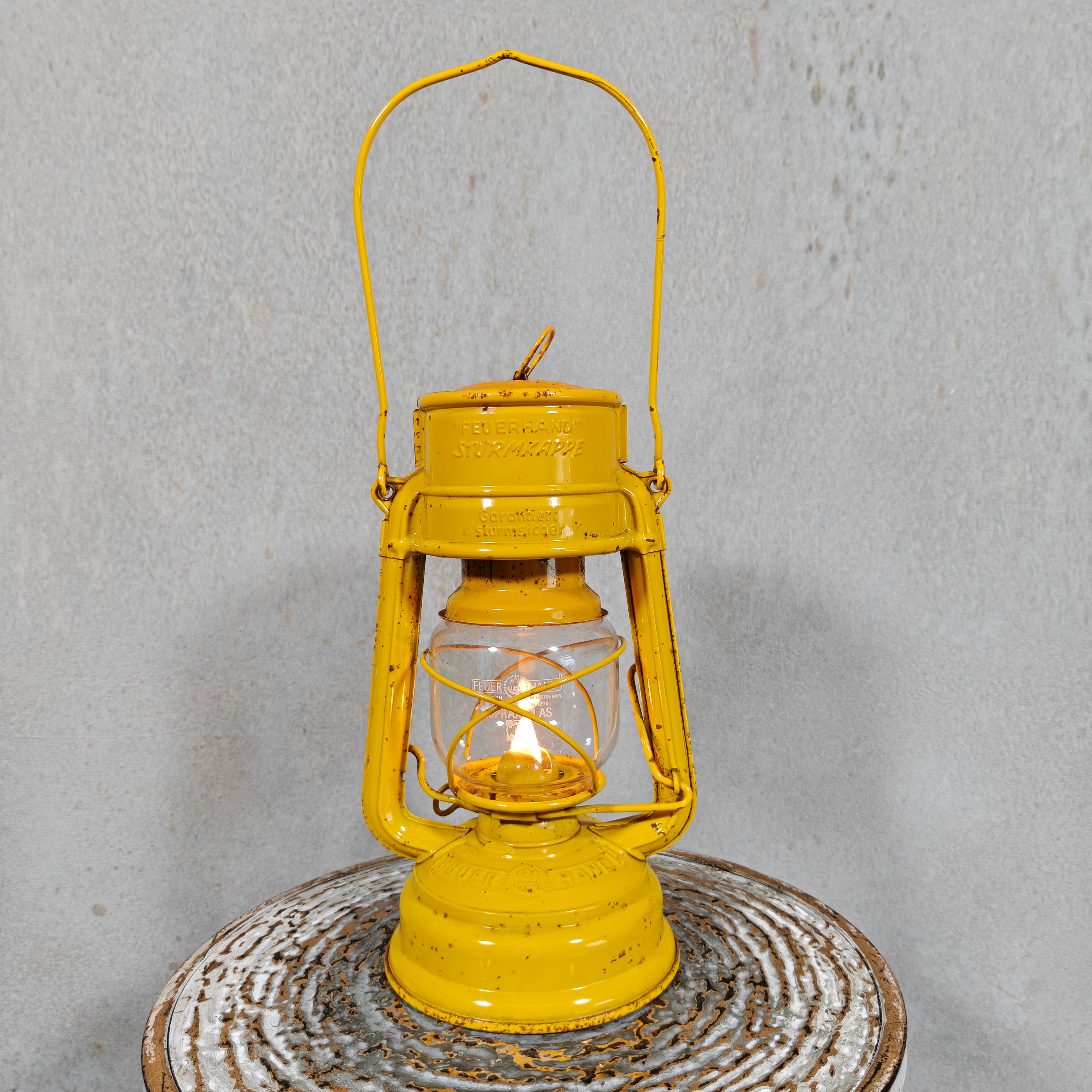 Vintage Yellow Feuerhand Baby 276 Hurricane Lantern – West Germany Roadwork Safety Lantern