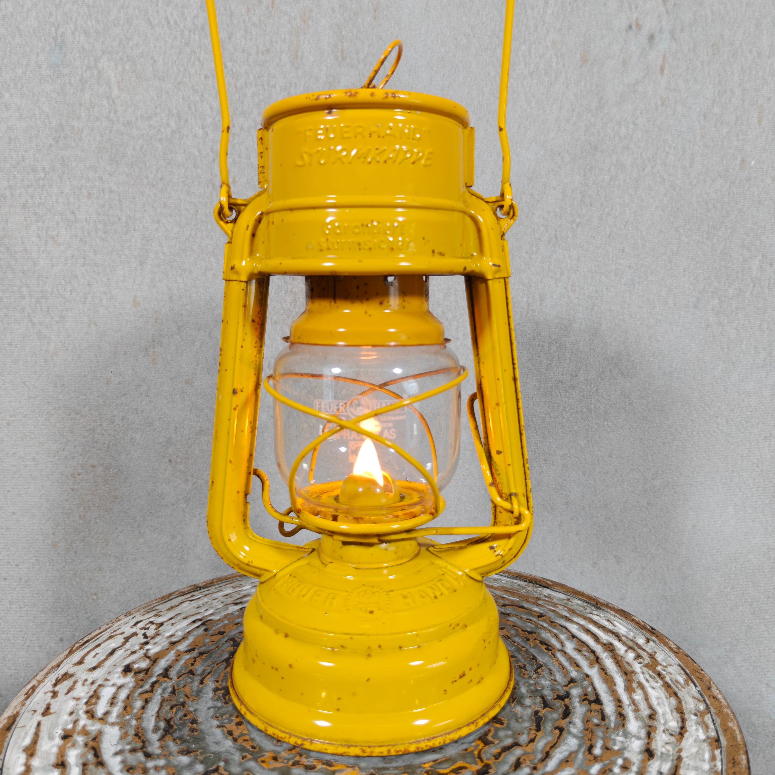 Vintage Yellow Feuerhand Baby 276 Hurricane Lantern – West Germany Roadwork Safety Lantern