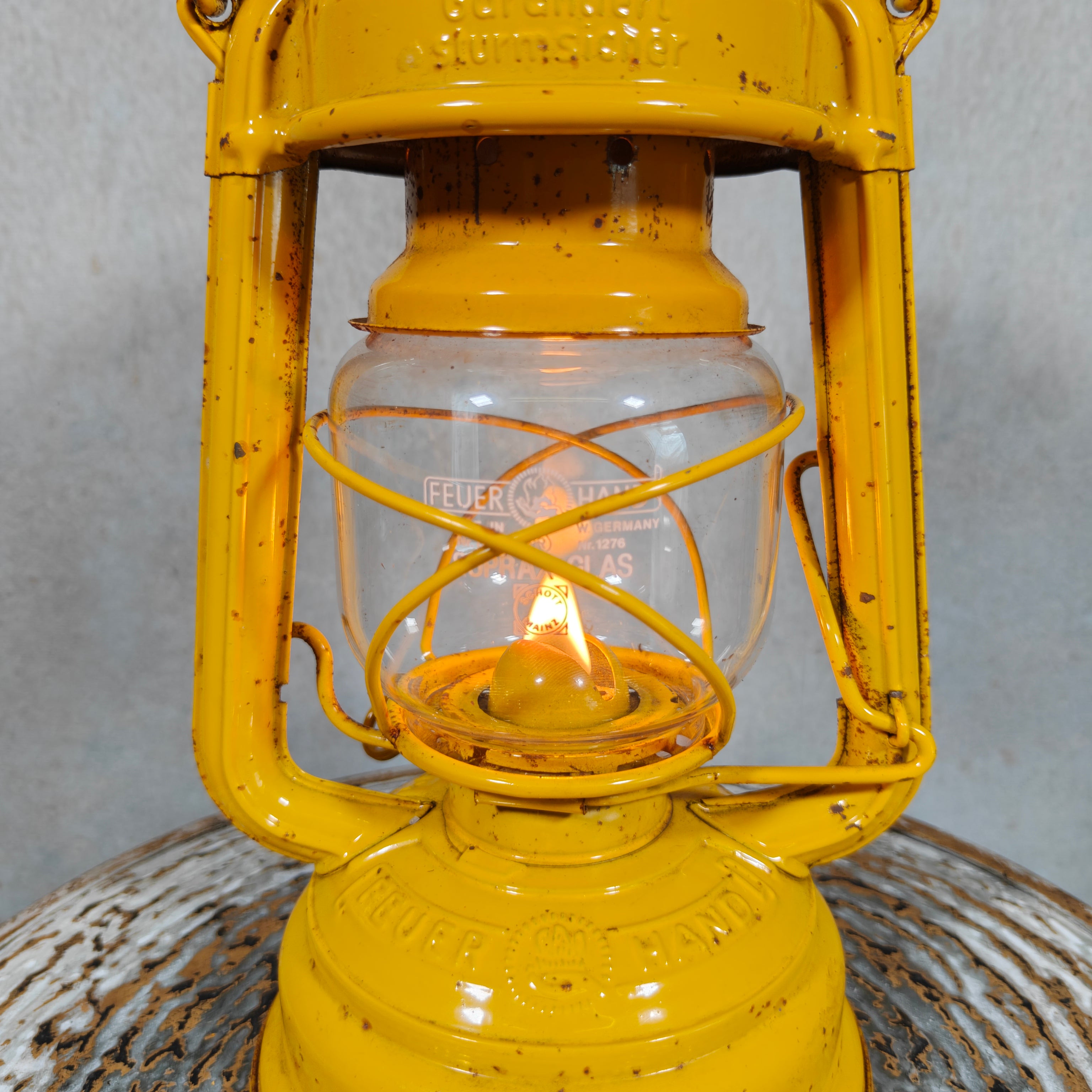 Vintage Yellow Feuerhand Baby 276 Hurricane Lantern – West Germany Roadwork Safety Lantern