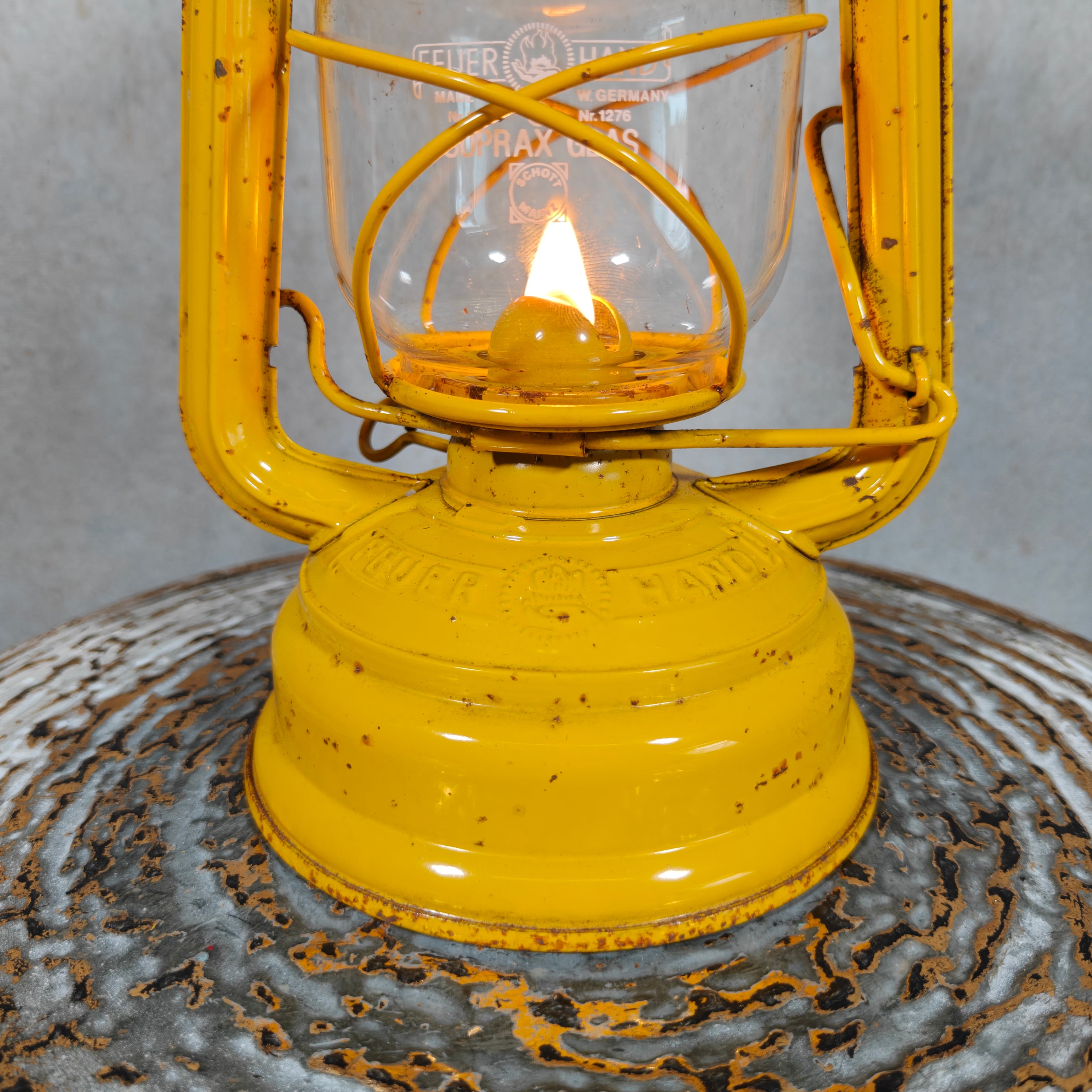 Vintage Yellow Feuerhand Baby 276 Hurricane Lantern – West Germany Roadwork Safety Lantern