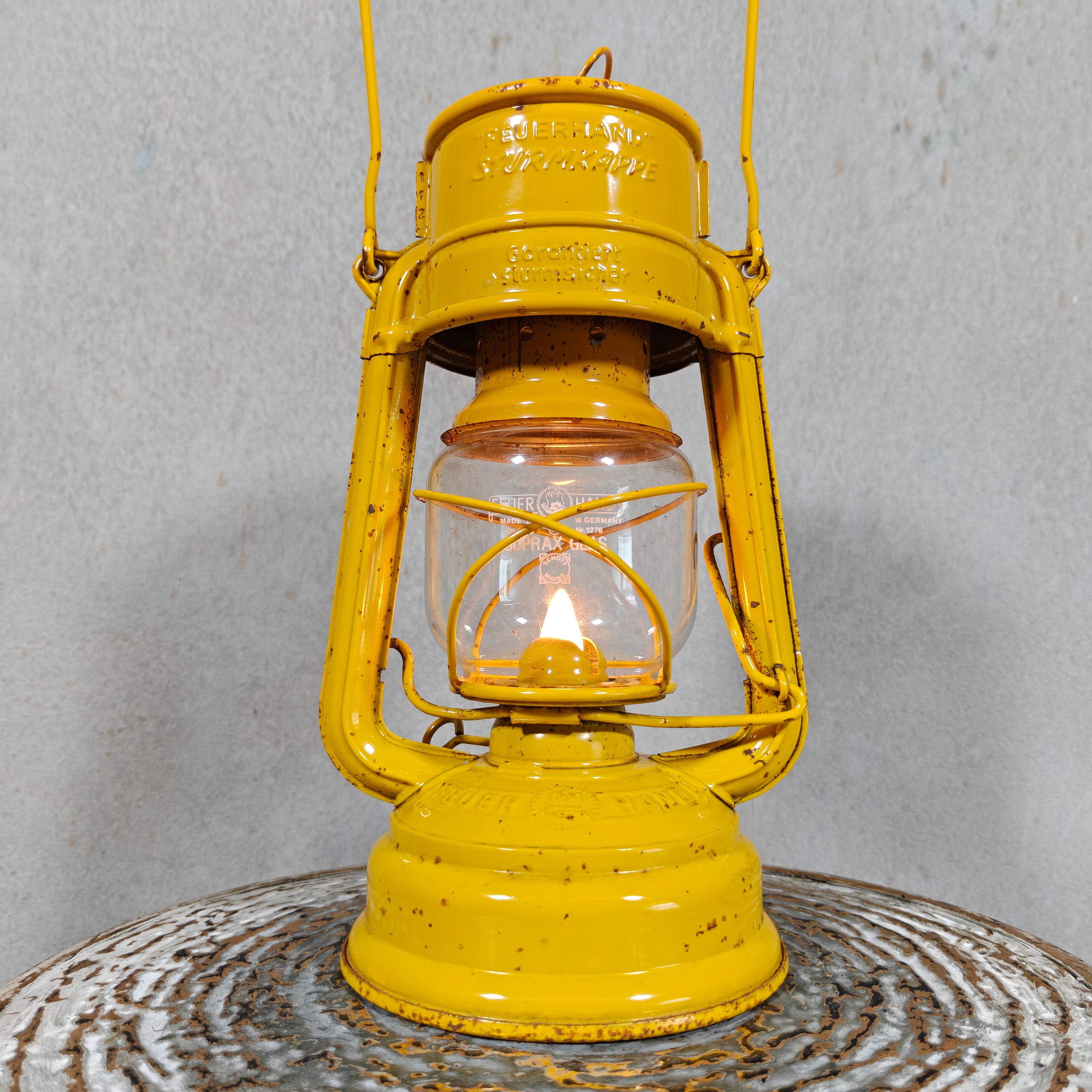 Vintage Yellow Feuerhand Baby 276 Hurricane Lantern – West Germany Roadwork Safety Lantern