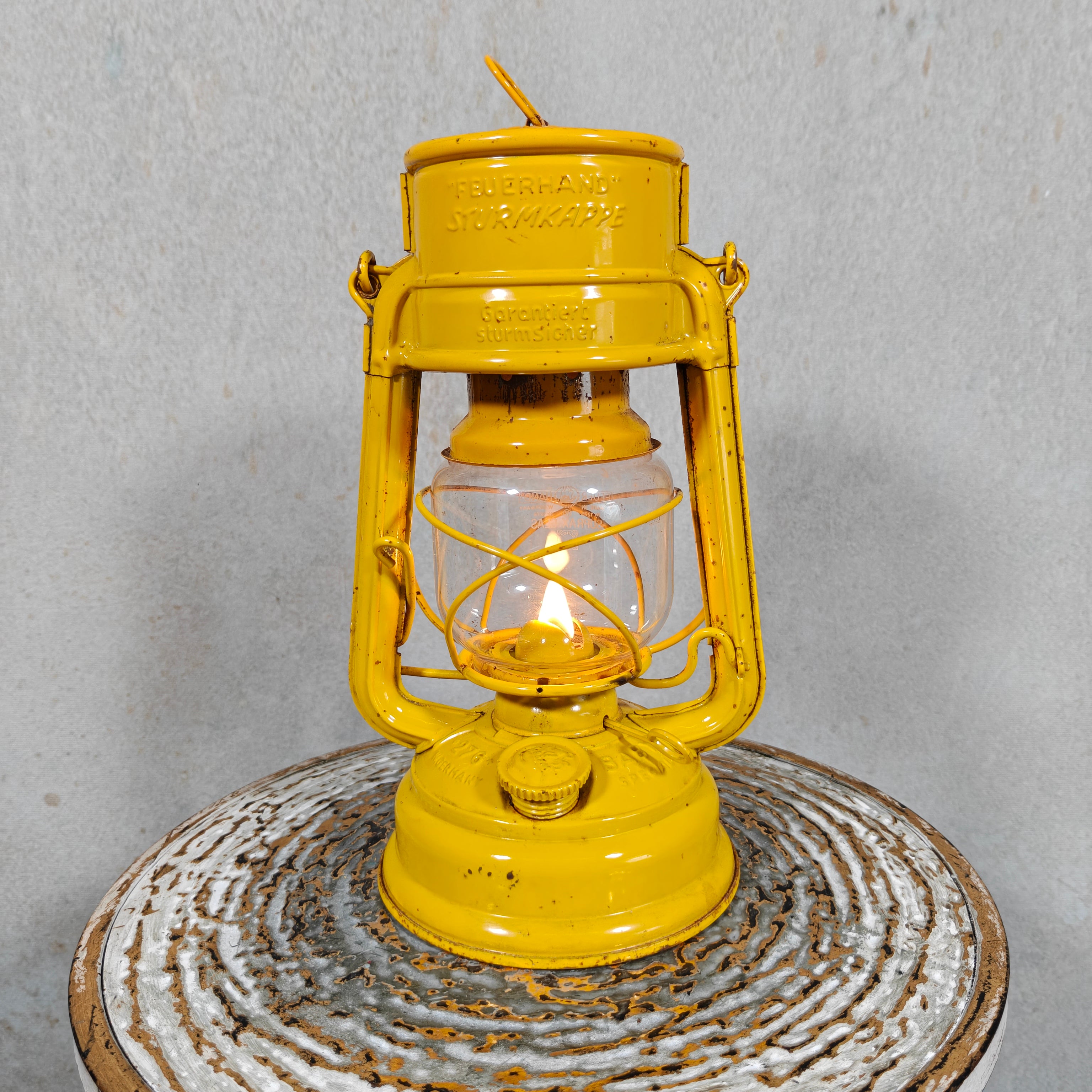 Vintage Yellow Feuerhand Baby 276 Hurricane Lantern – West Germany Roadwork Safety Lantern