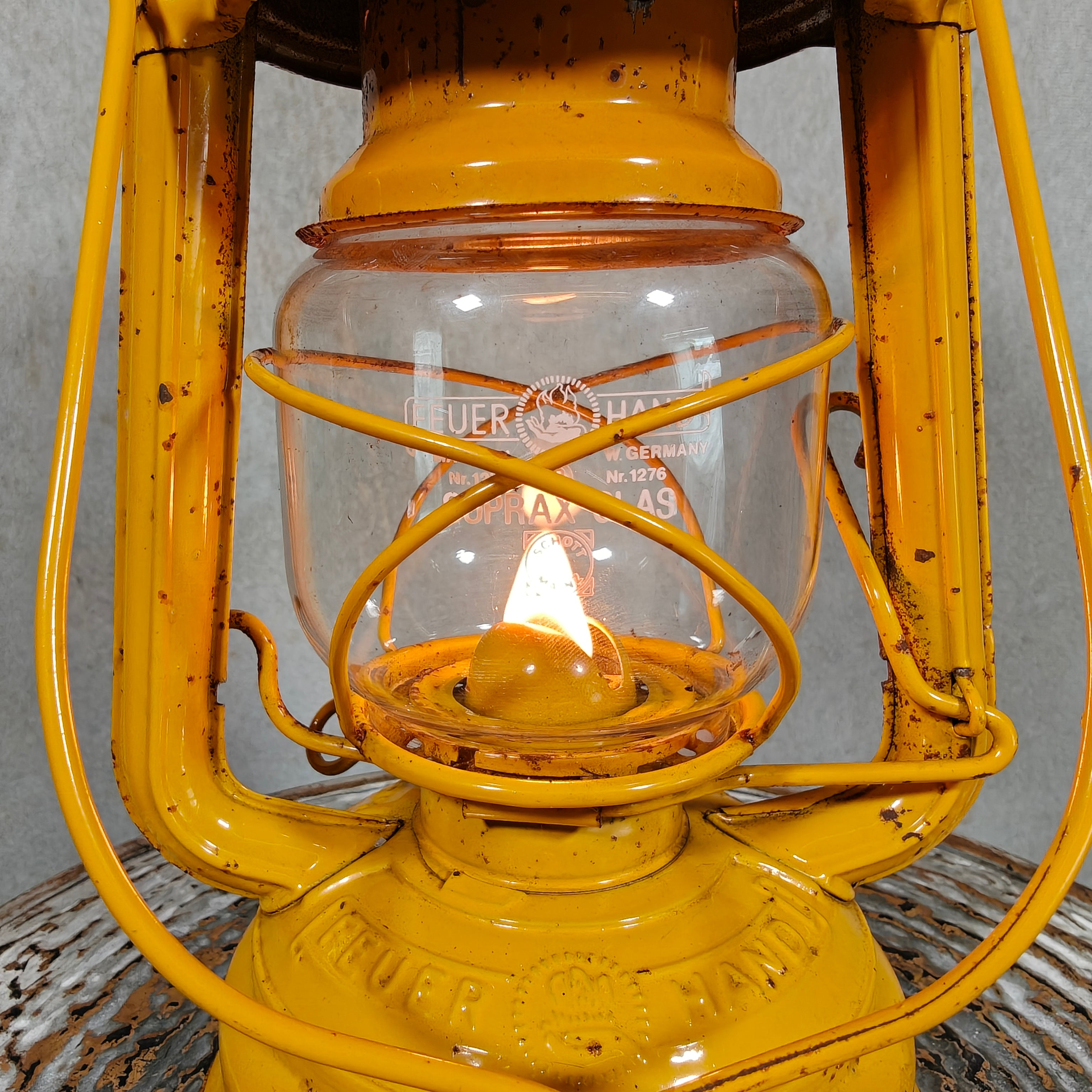 Vintage Yellow Feuerhand Baby 276 Hurricane Lantern – West Germany Roadwork Safety Lantern