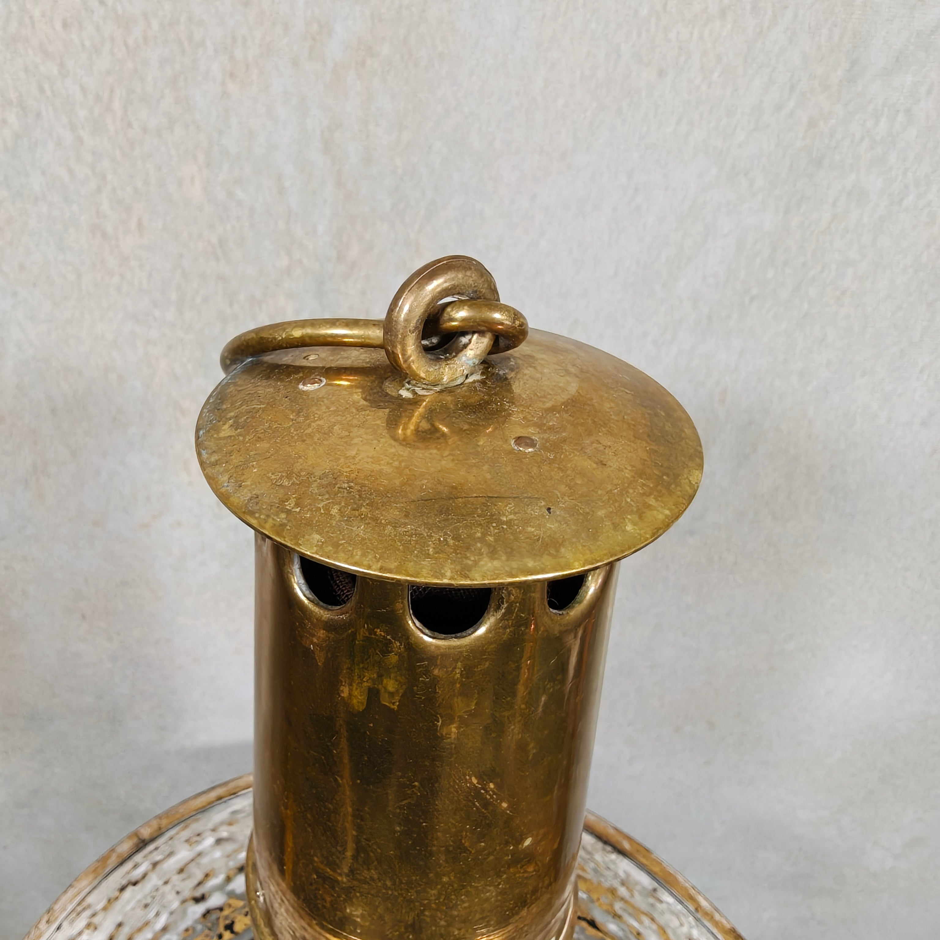 Vintage Belgian Miner’s Lamp by Hubert Joris with Val Saint Lambert Glass – Master Miner Oil Lamp