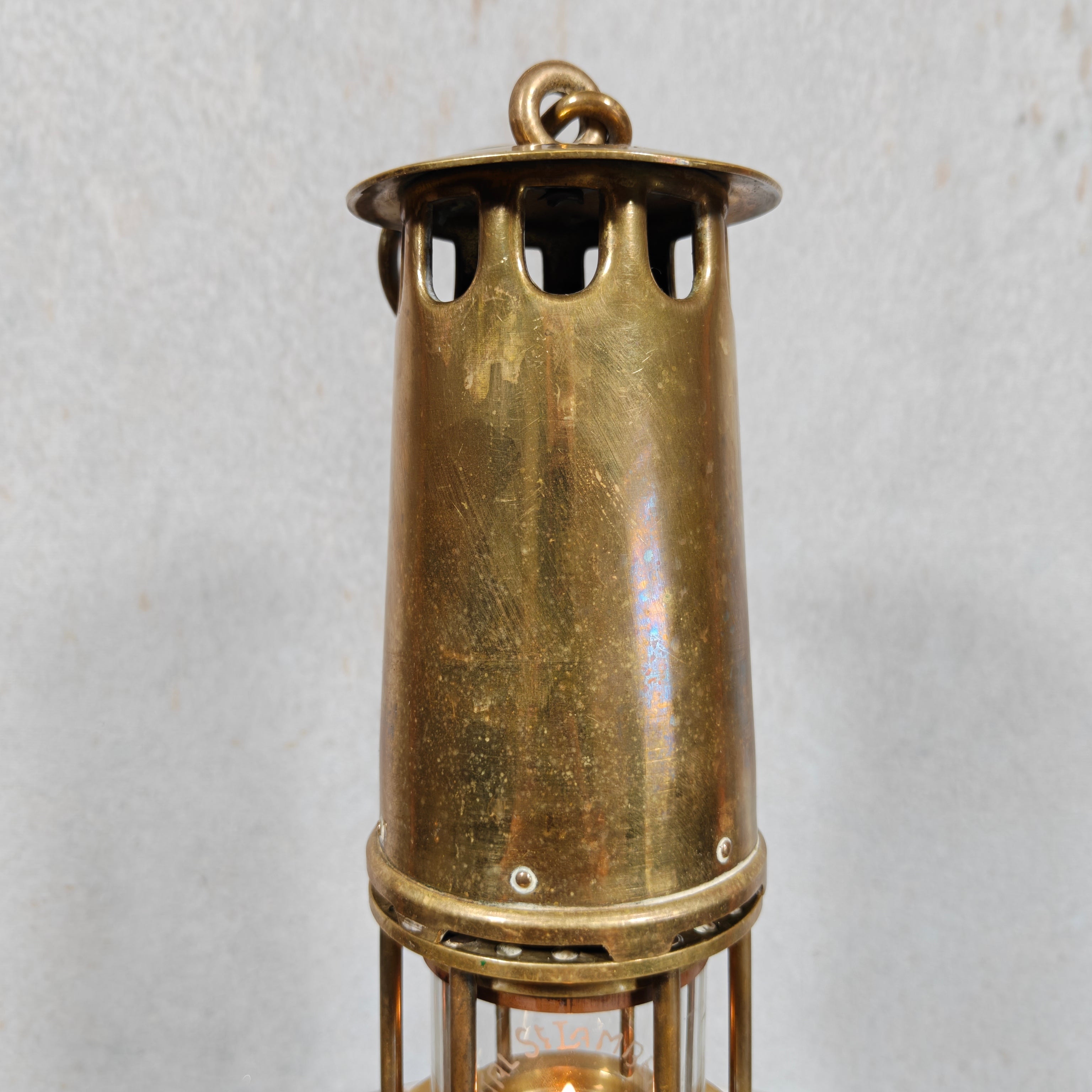 Vintage Belgian Miner’s Lamp by Hubert Joris with Val Saint Lambert Glass – Master Miner Oil Lamp