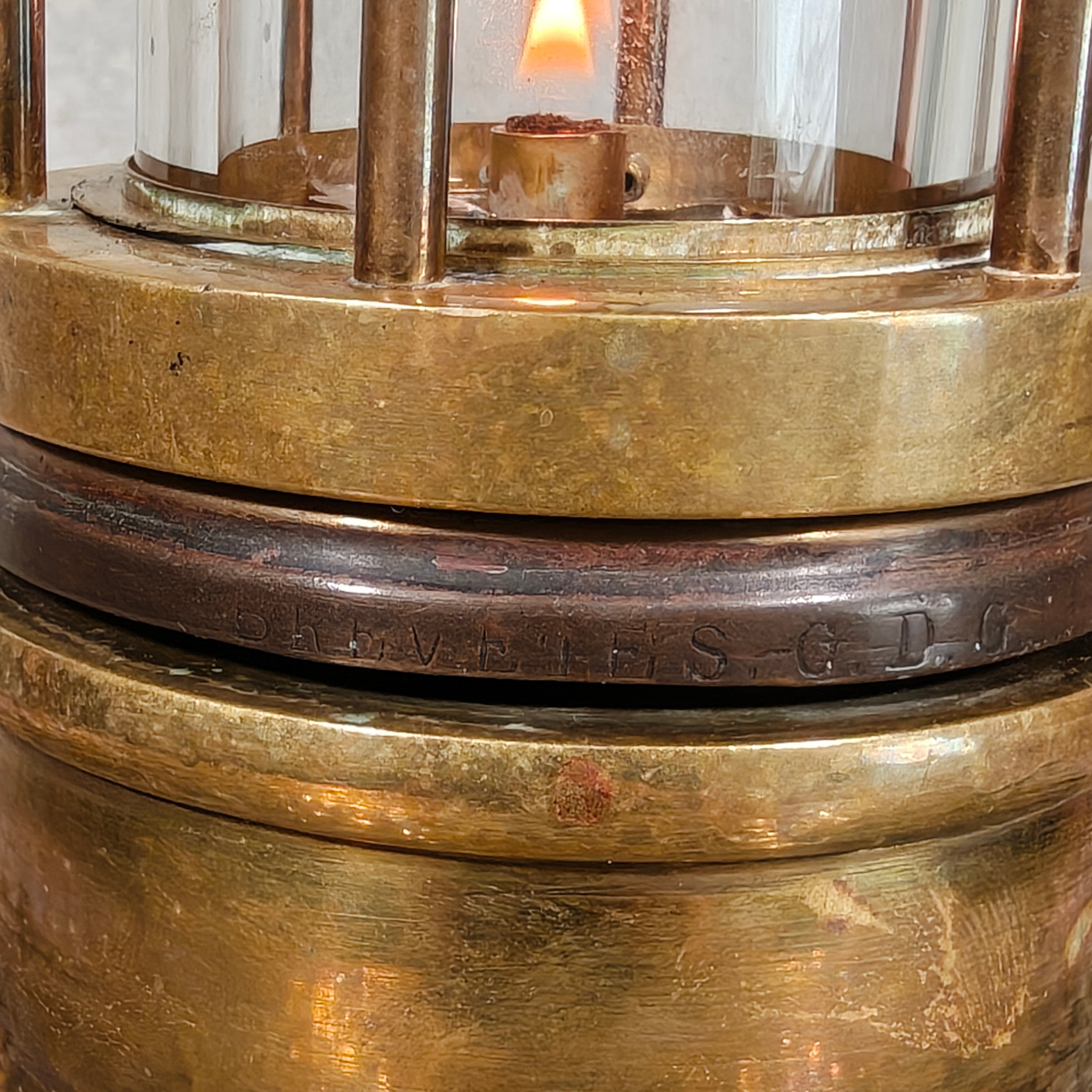 Vintage Belgian Miner’s Lamp by Hubert Joris with Val Saint Lambert Glass – Master Miner Oil Lamp