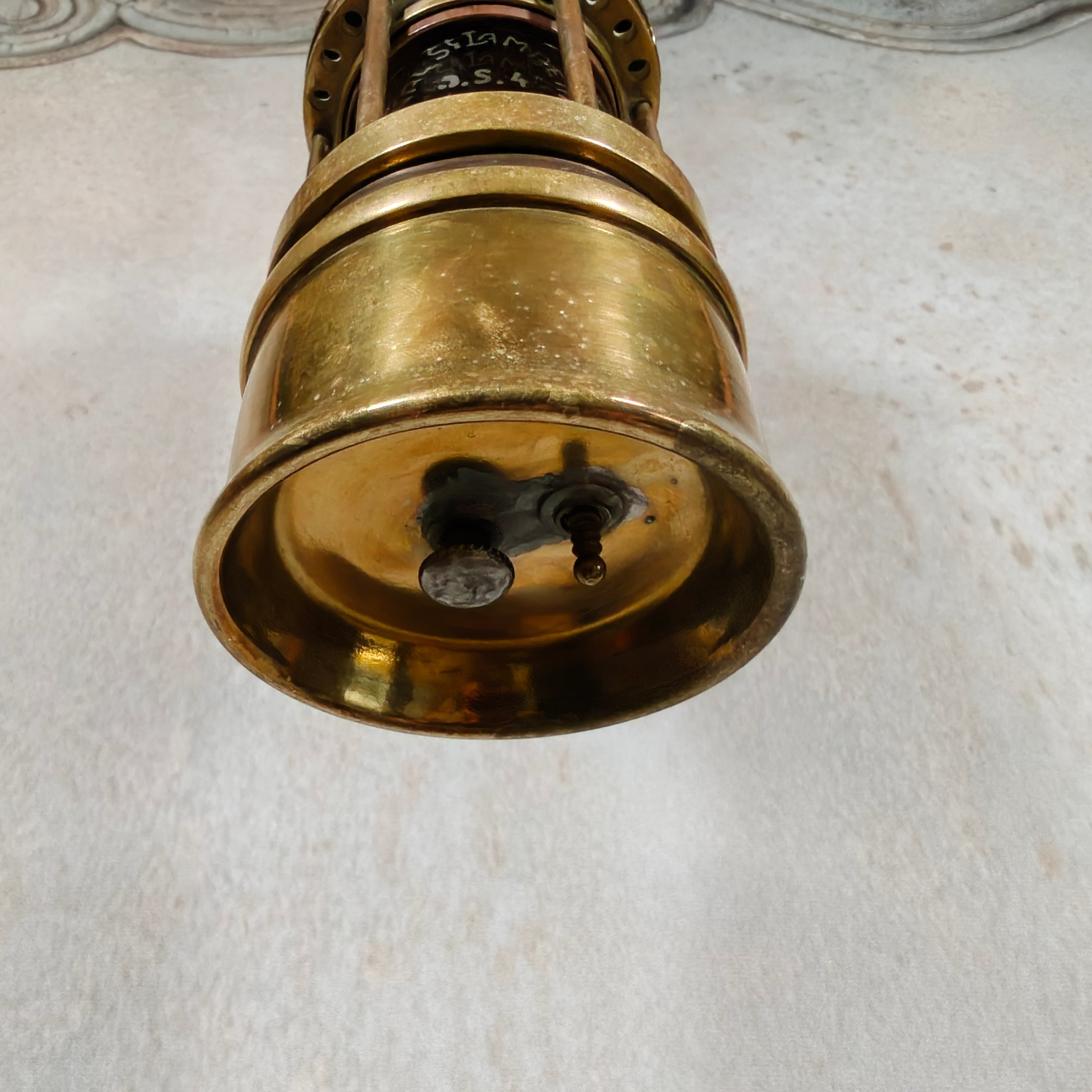 Vintage Belgian Miner’s Lamp by Hubert Joris with Val Saint Lambert Glass – Master Miner Oil Lamp