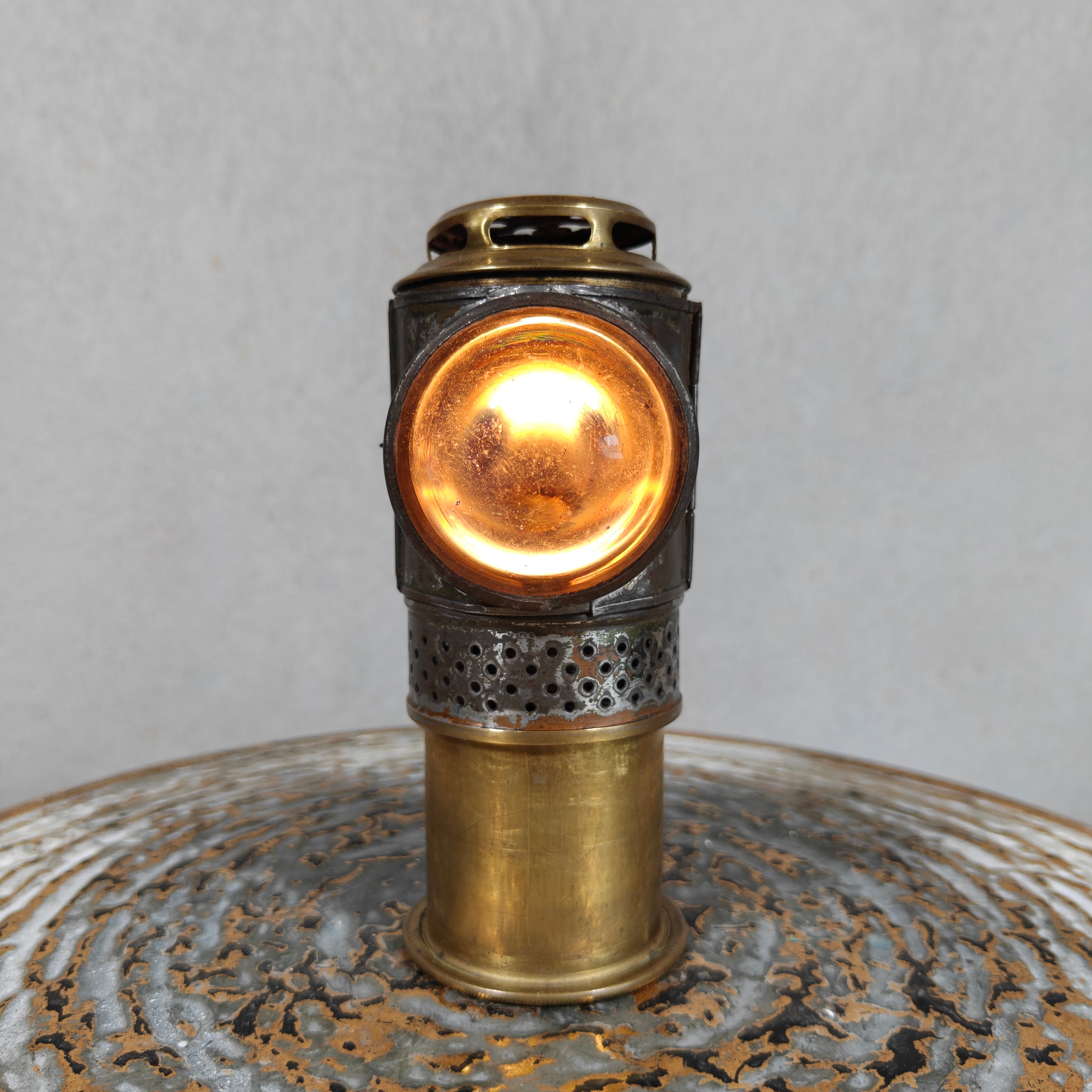 Rare Antique Bullseye Travel Lantern – Miniature Expandable Oil Hand Lantern circa 1900