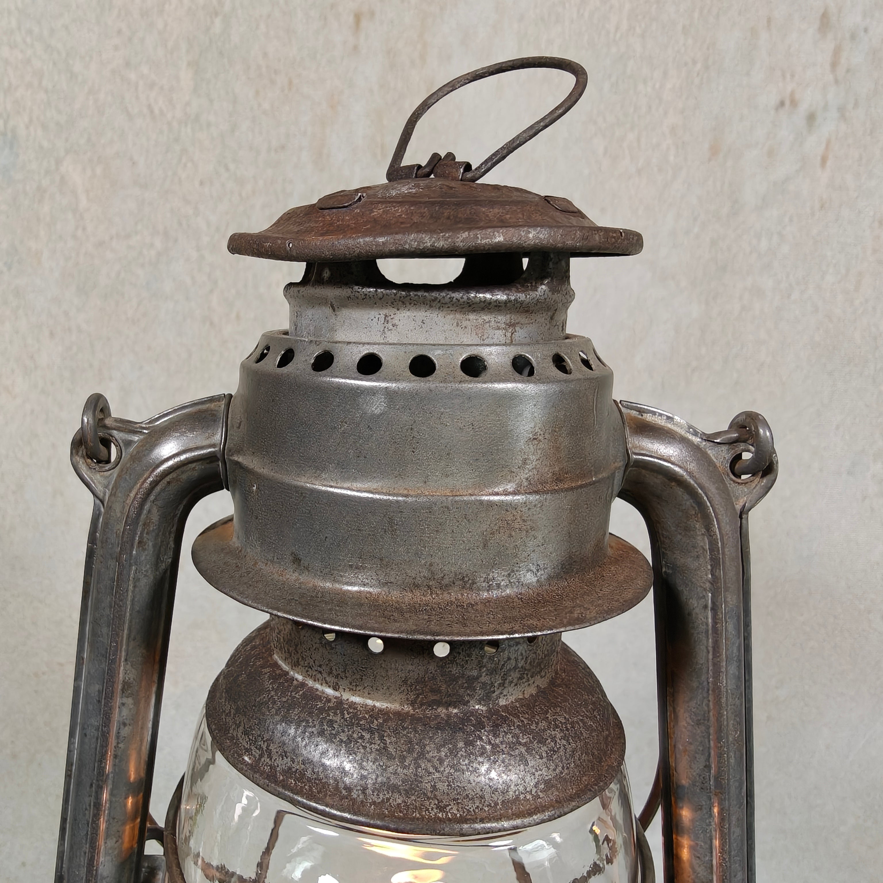 Rare Pre-War Feuerhand 270 Superflam Hurricane Lantern with Floral Glass – French Export Model