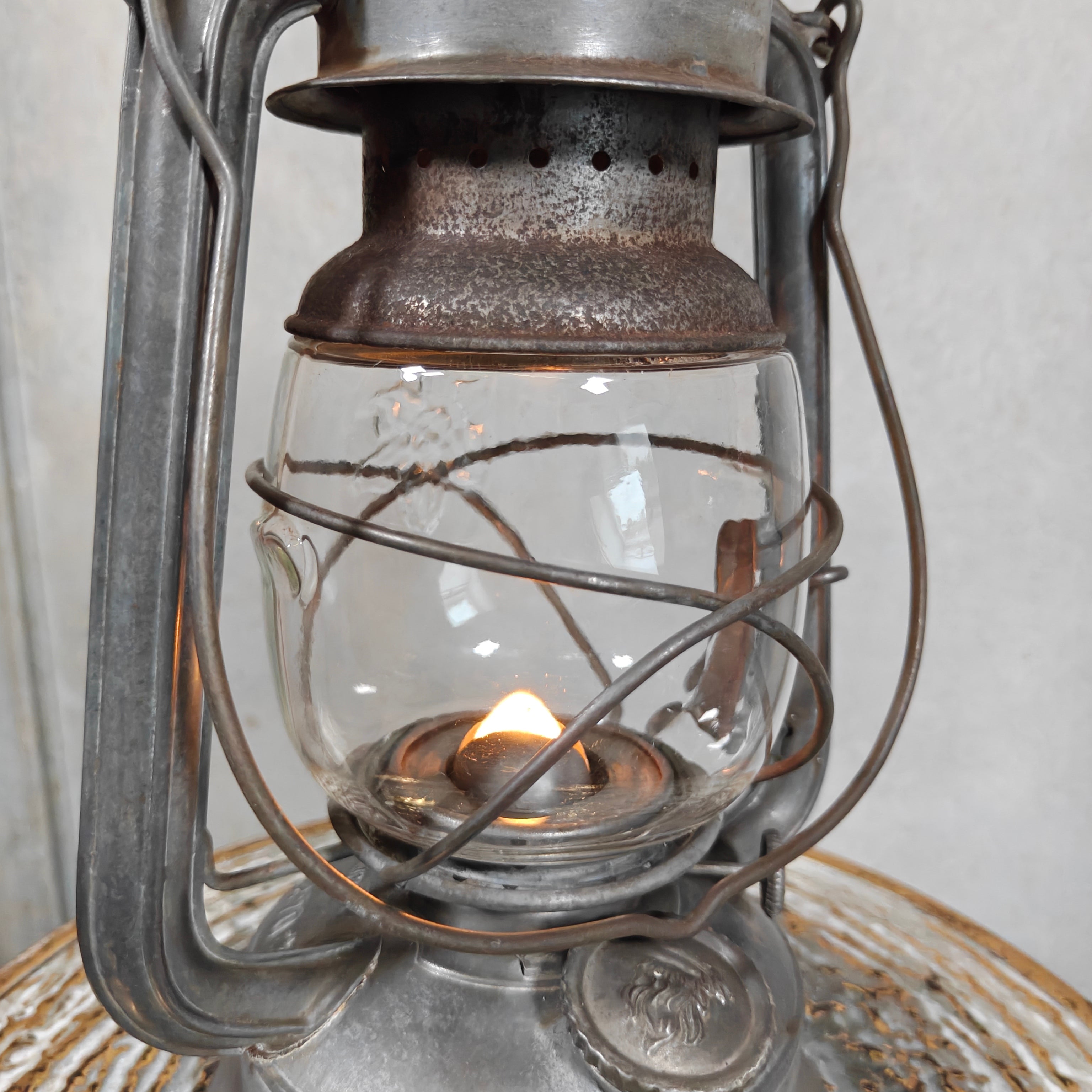 Rare Pre-War Feuerhand 270 Superflam Hurricane Lantern with Floral Glass – French Export Model