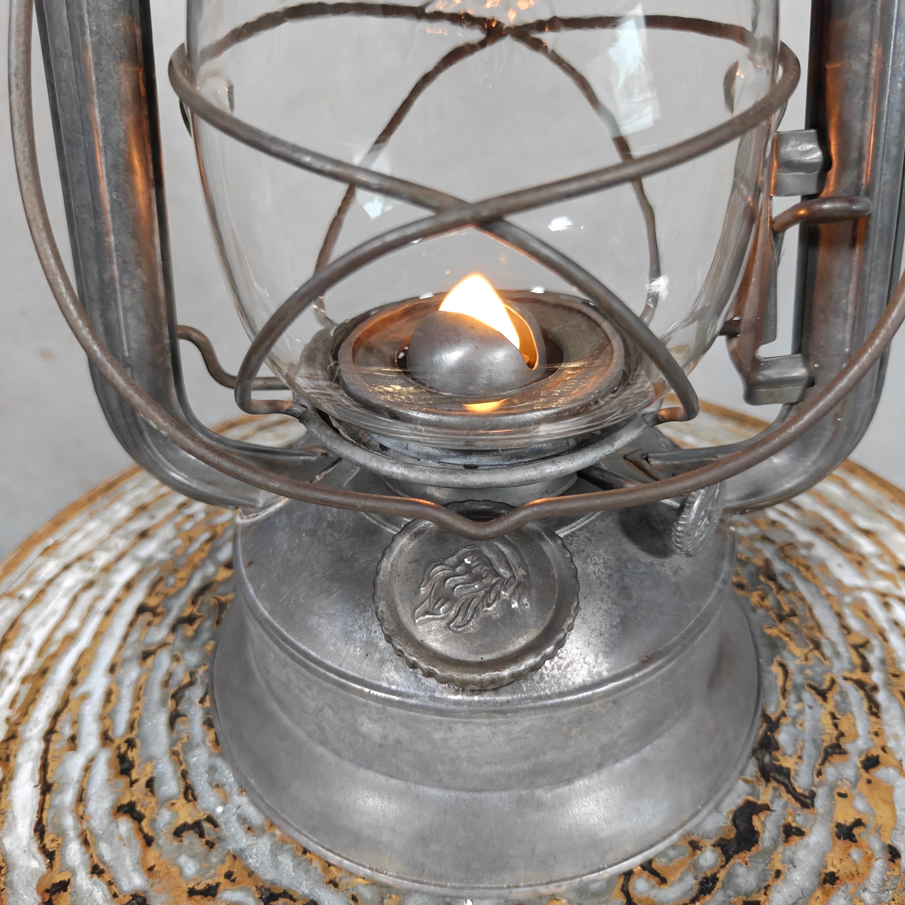 Rare Pre-War Feuerhand 270 Superflam Hurricane Lantern with Floral Glass – French Export Model