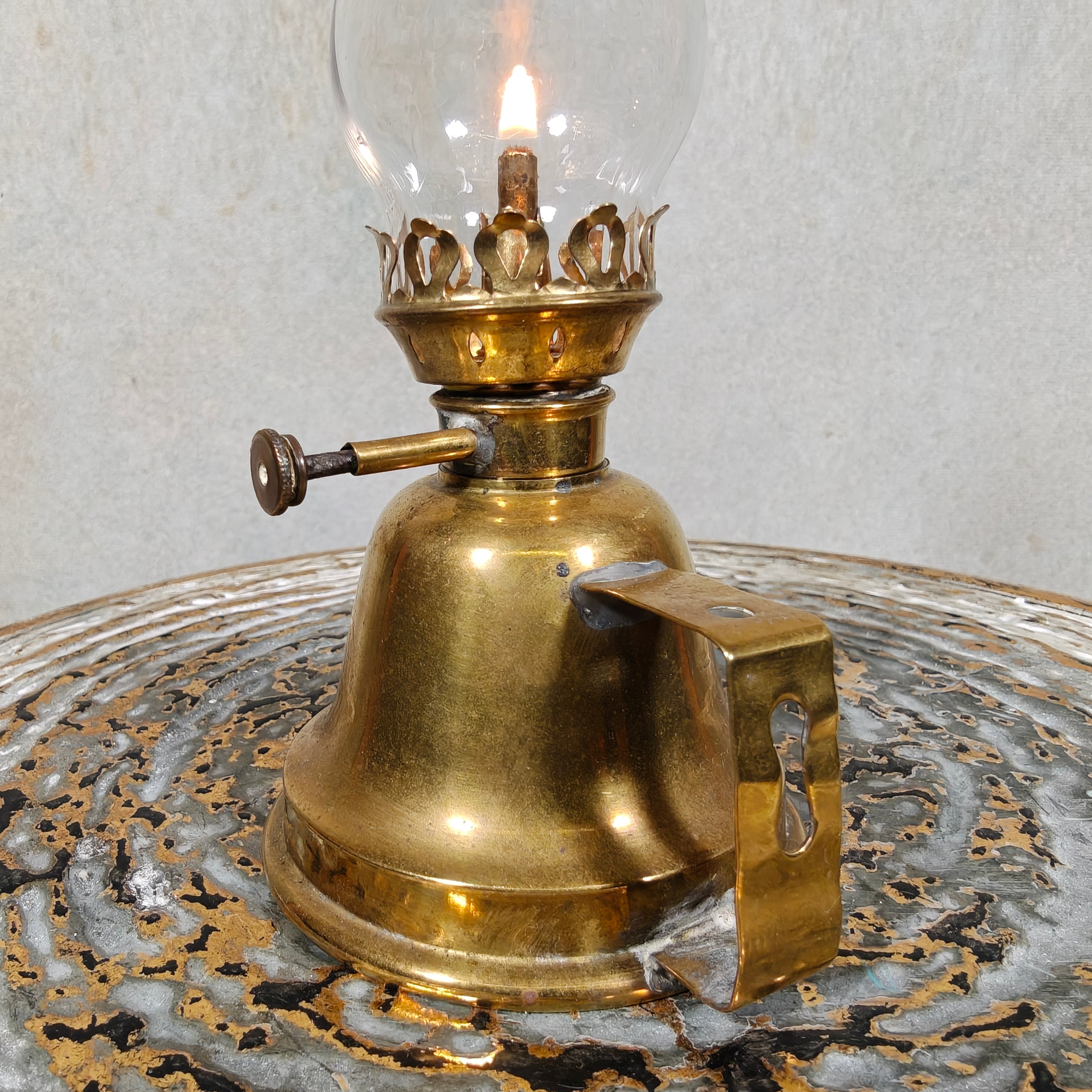 Rare French Brass Oil Lamp – Lampe Lefeuvre à Essence – 1930s