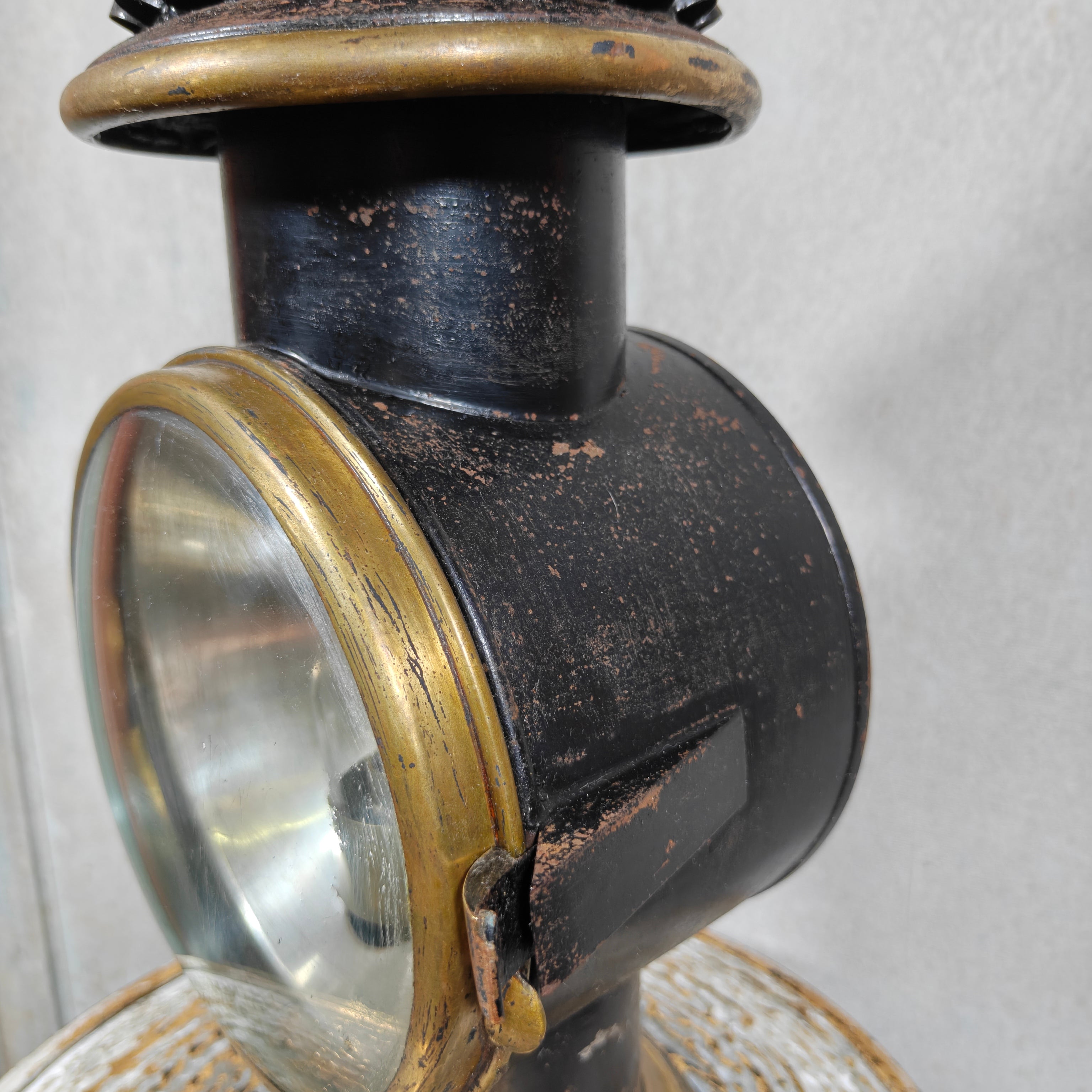 Rare Antique Brass Railway Lamp – Black Finish – ca. 1900