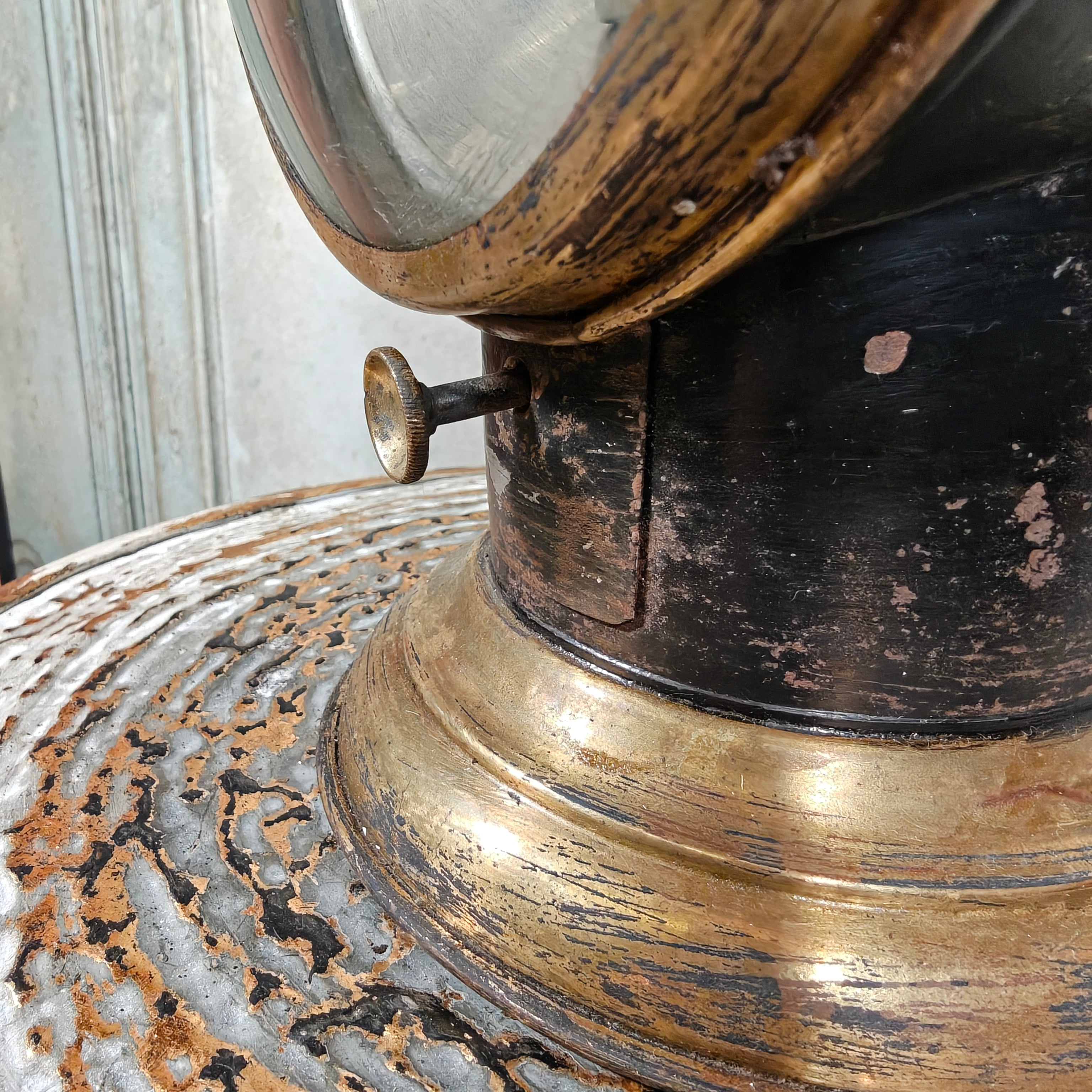 Rare Antique Brass Railway Lamp – Black Finish – ca. 1900