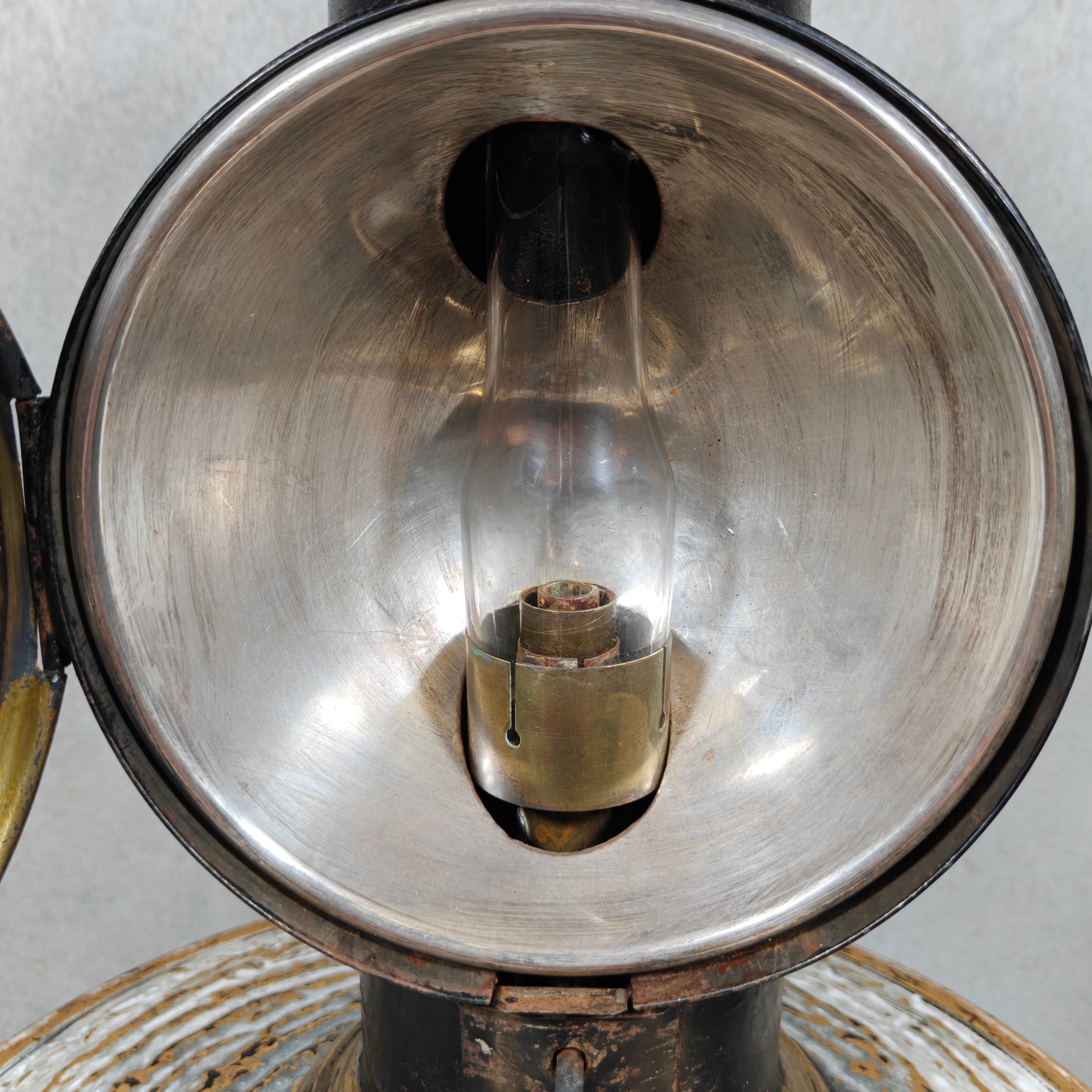 Rare Antique Brass Railway Lamp – Black Finish – ca. 1900