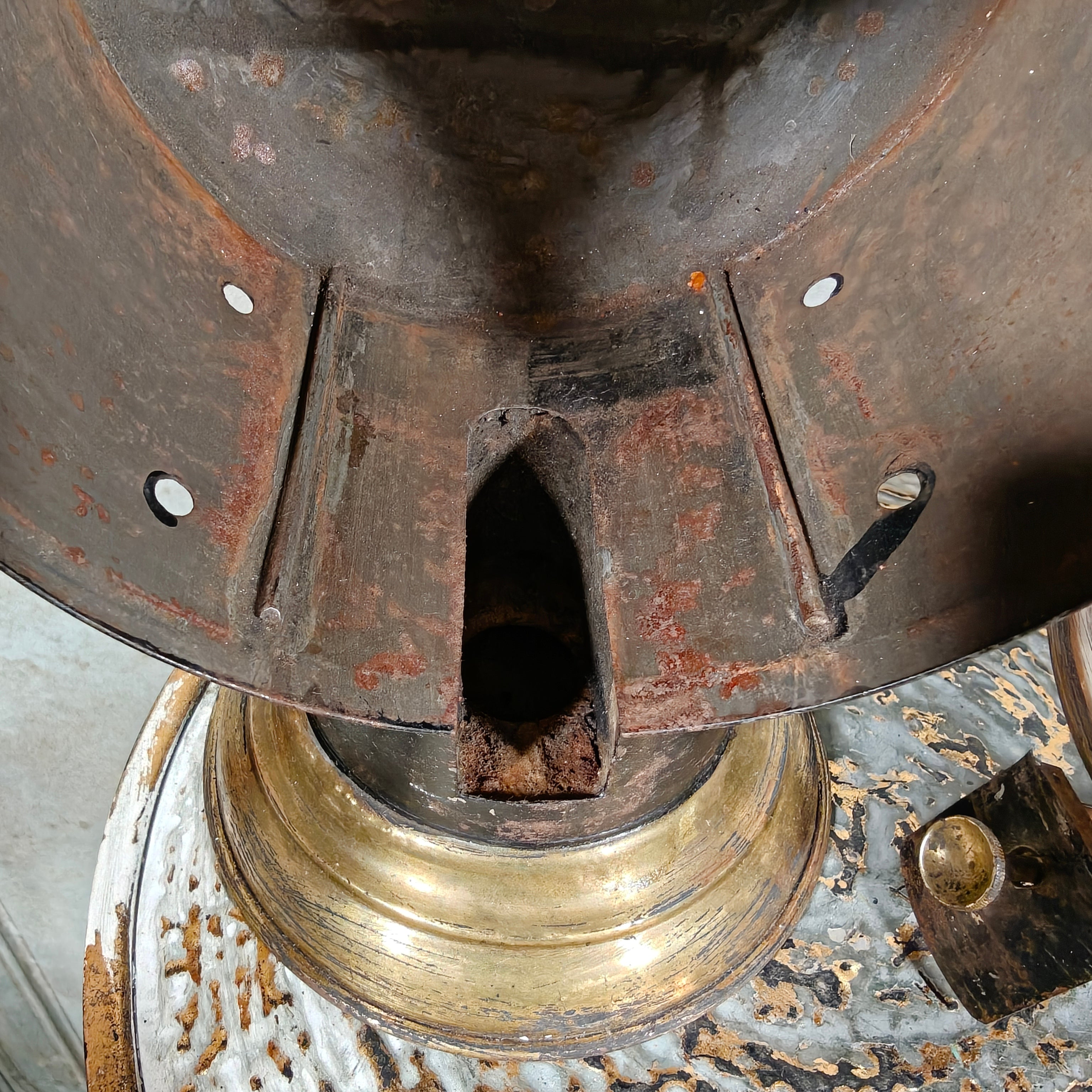 Rare Antique Brass Railway Lamp – Black Finish – ca. 1900