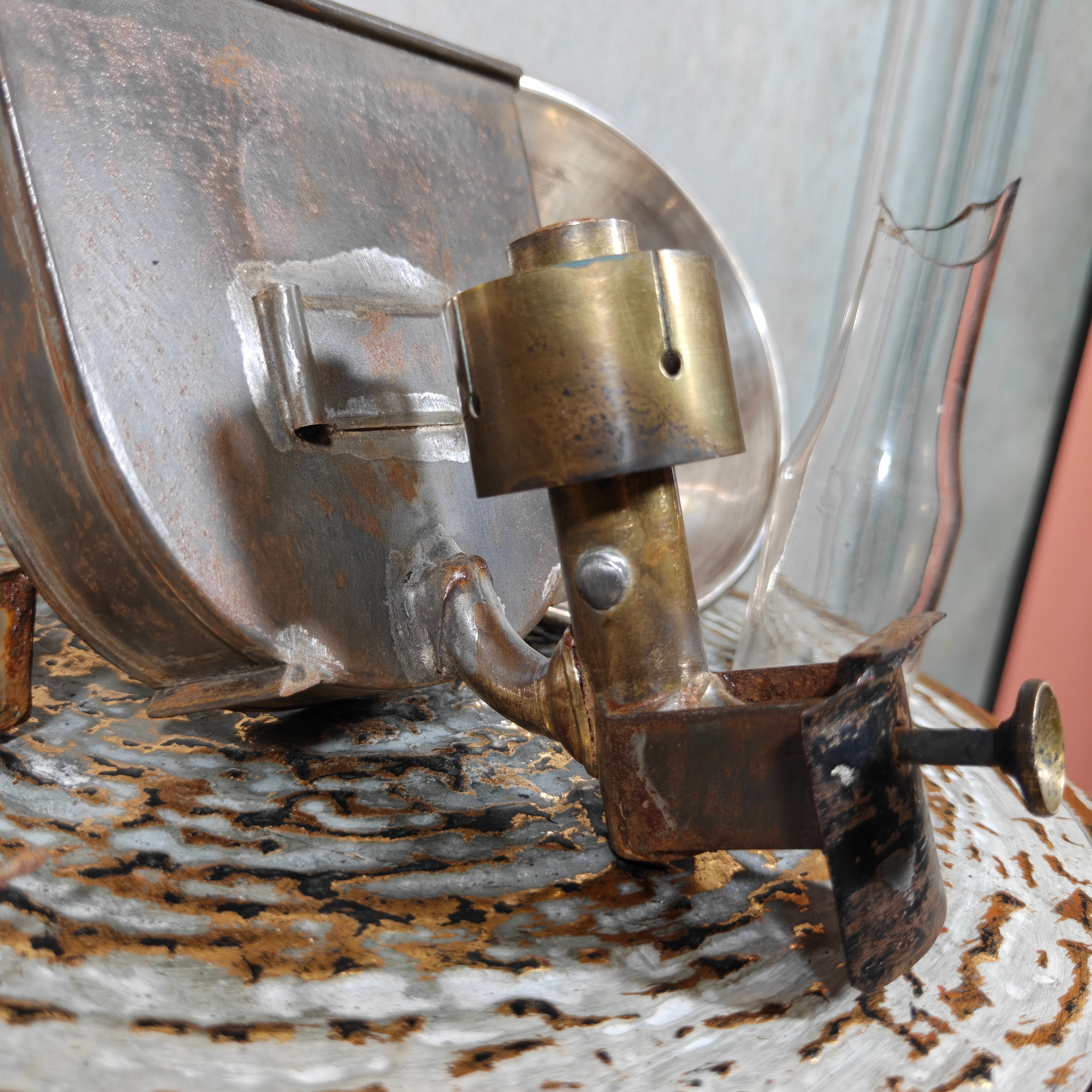 Rare Antique Brass Railway Lamp – Black Finish – ca. 1900