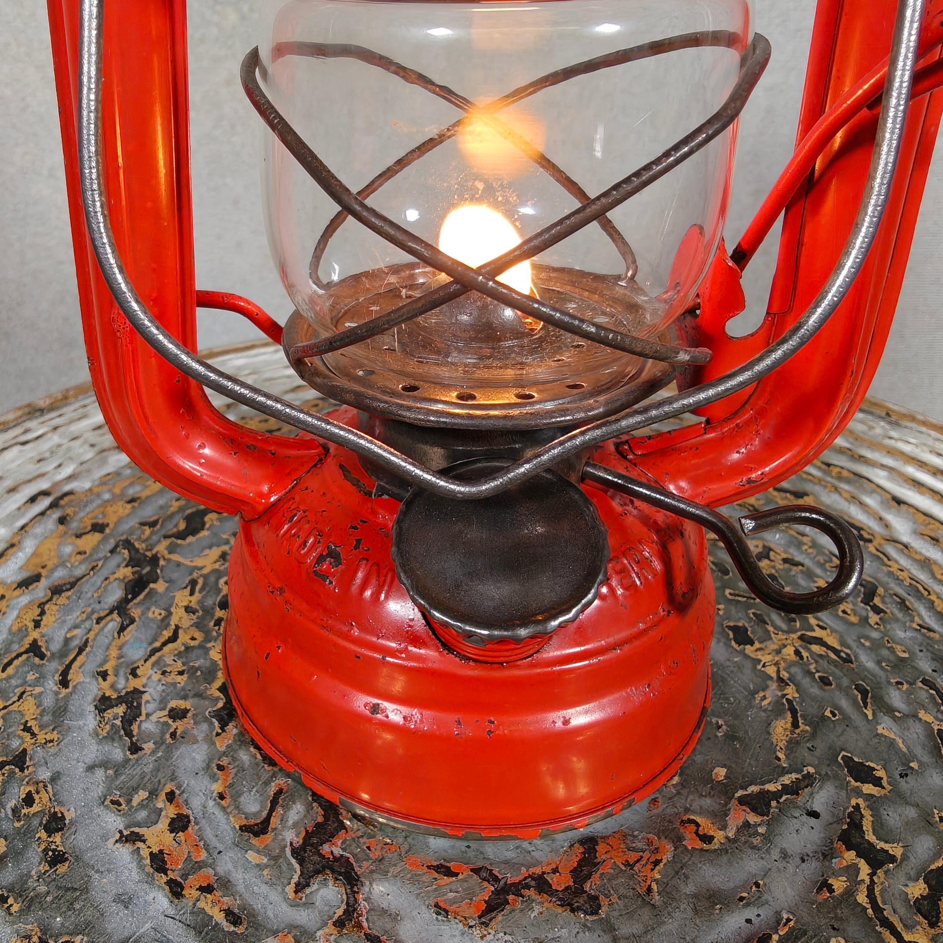 Vintage Frowo No. 50 Hurricane Lantern – Small German Oil Lantern Red & Steel Finish