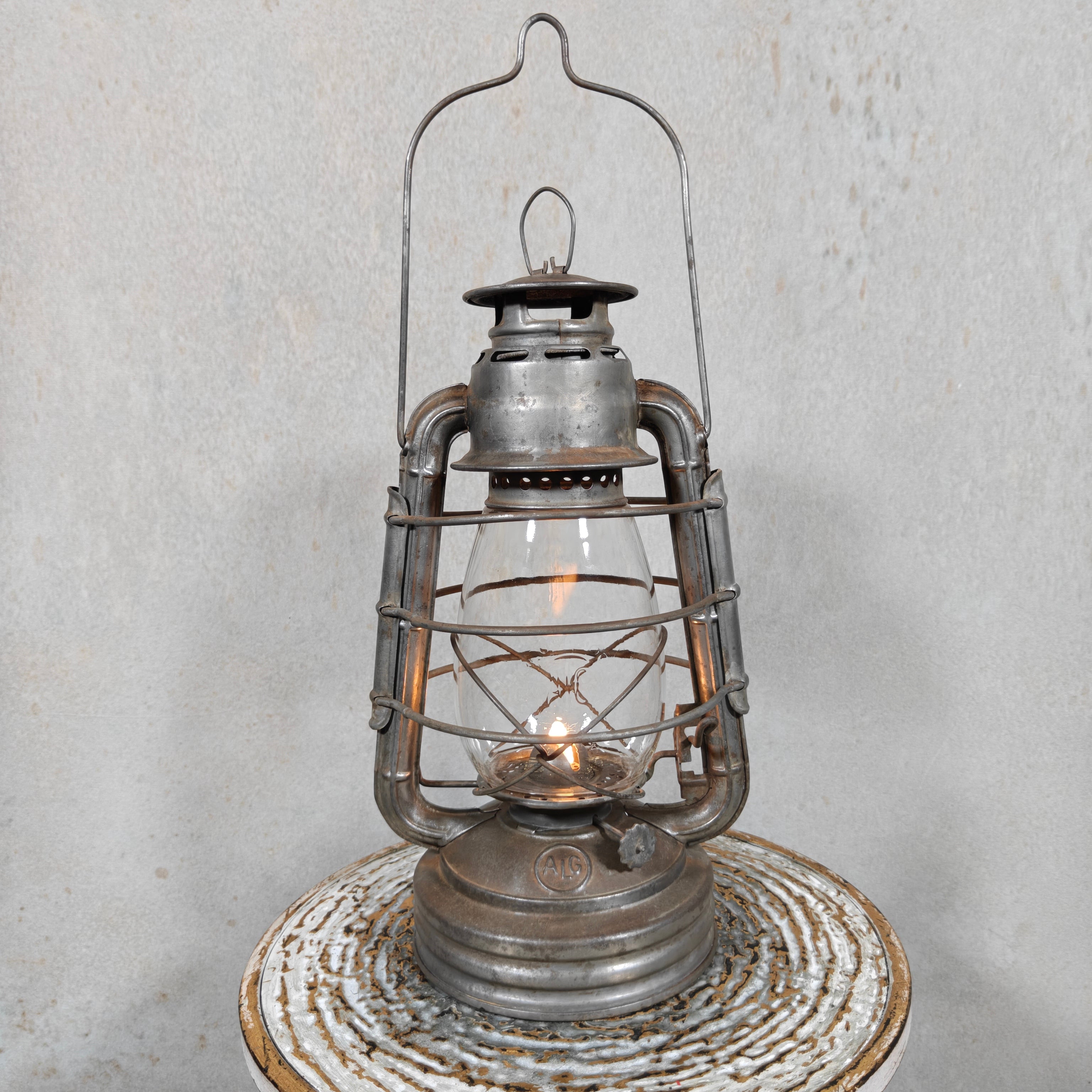 Rare Vintage French ALG No. 6 Hurricane Lantern with Original Marked Glass – Marque Déposée Oil Lantern 1930s–1950s