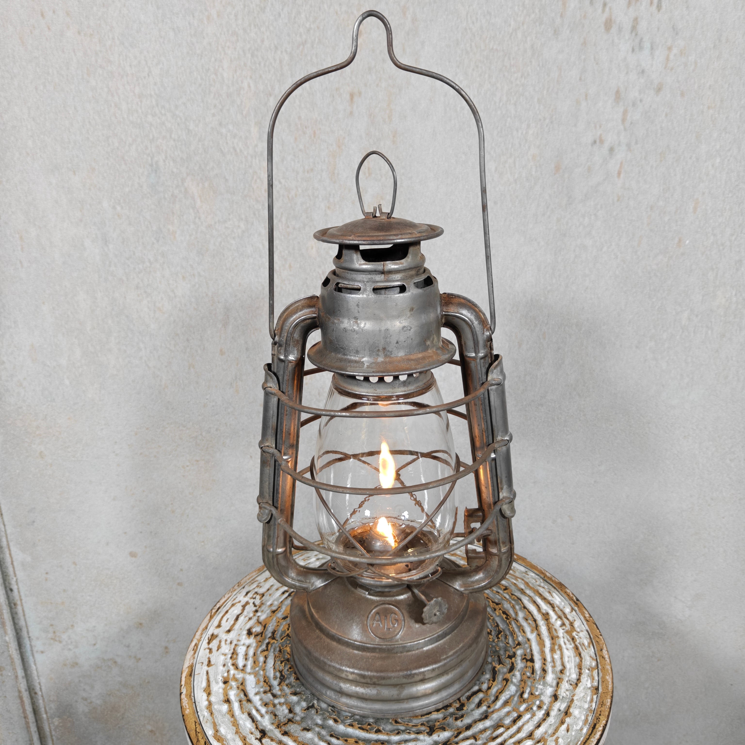Rare Vintage French ALG No. 6 Hurricane Lantern with Original Marked Glass – Marque Déposée Oil Lantern 1930s–1950s