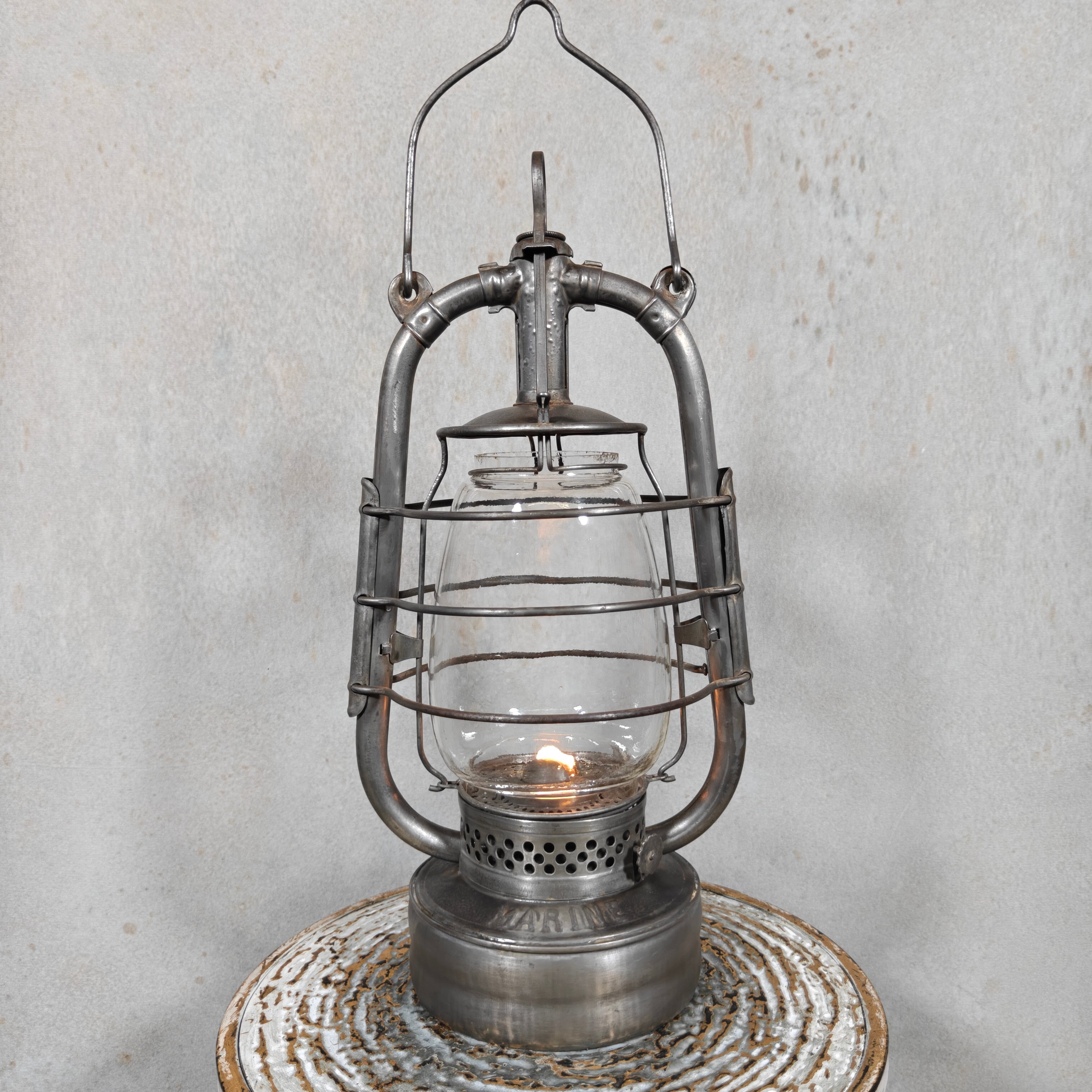 Rare 1930s French ALG Marine Hurricane Lantern – Large Antique Oil Lantern with Early Details