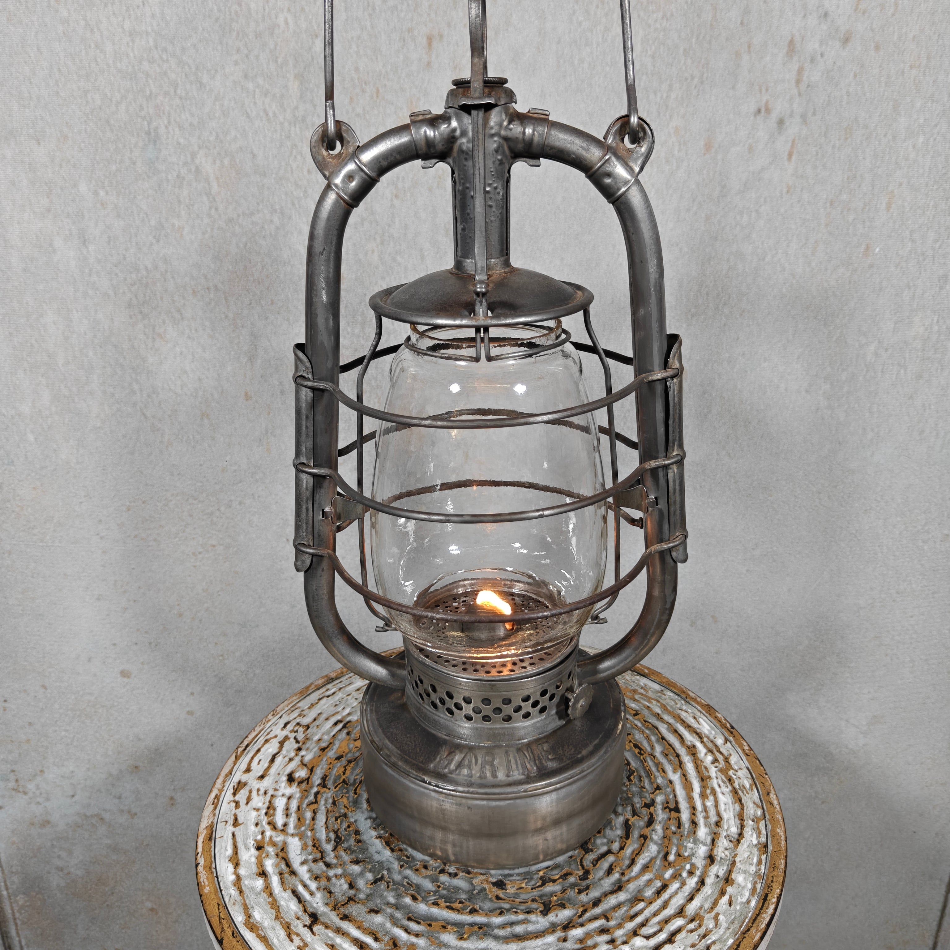 Rare 1930s French ALG Marine Hurricane Lantern – Large Antique Oil Lantern with Early Details