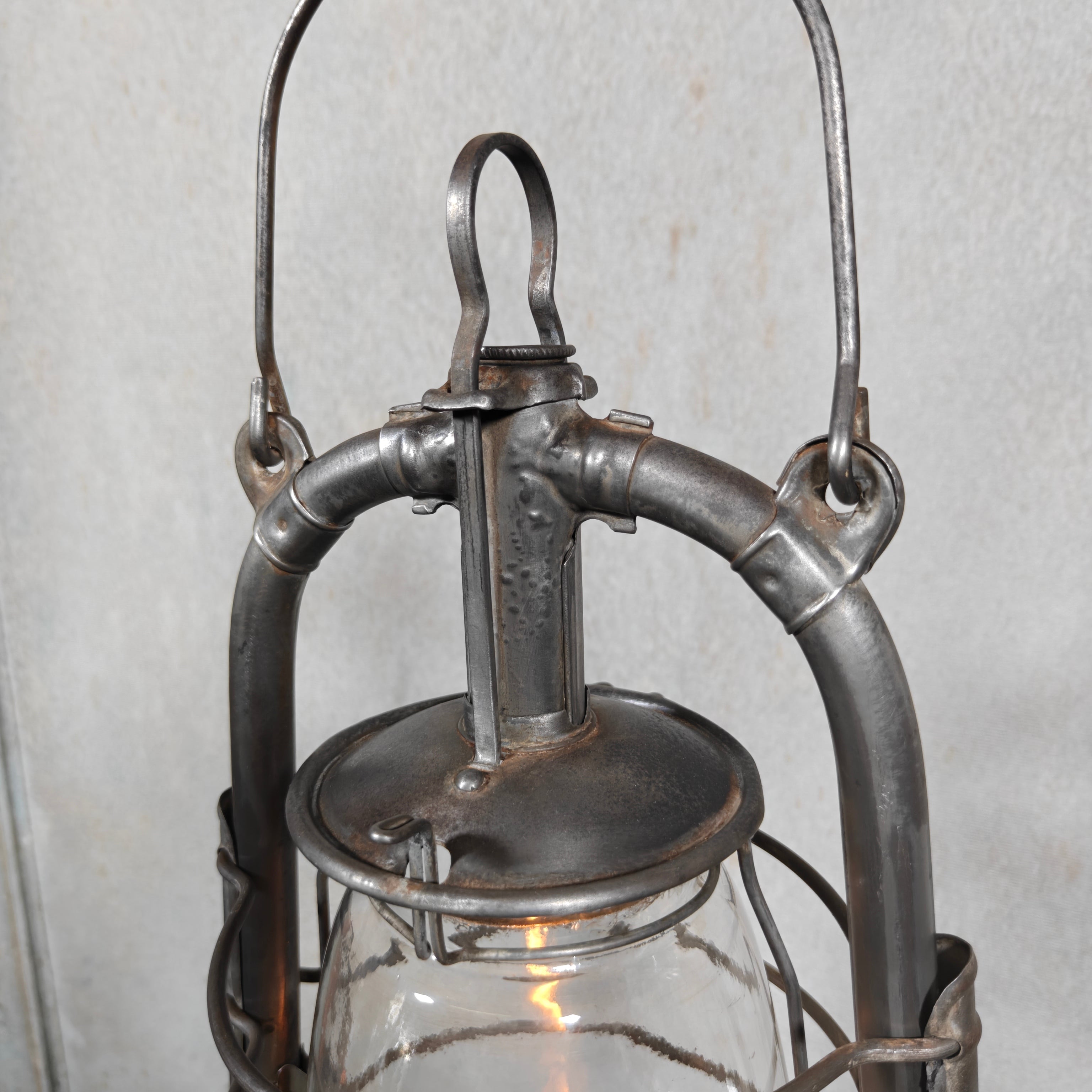 Rare 1930s French ALG Marine Hurricane Lantern – Large Antique Oil Lantern with Early Details