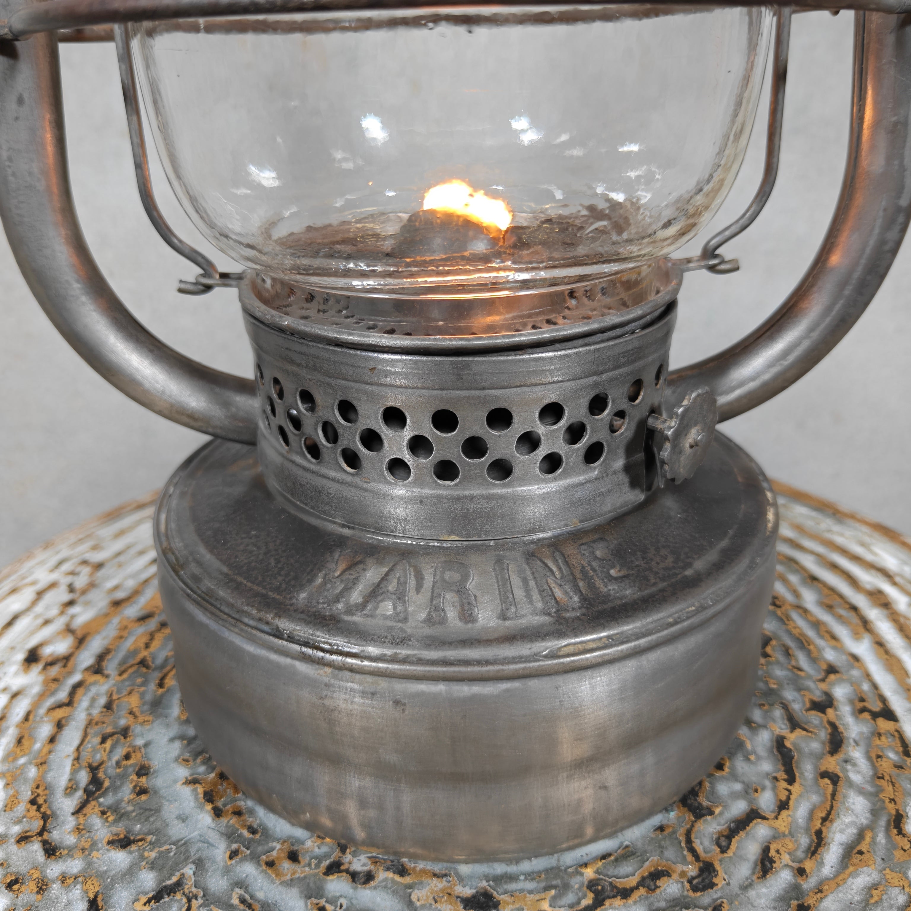 Rare 1930s French ALG Marine Hurricane Lantern – Large Antique Oil Lantern with Early Details