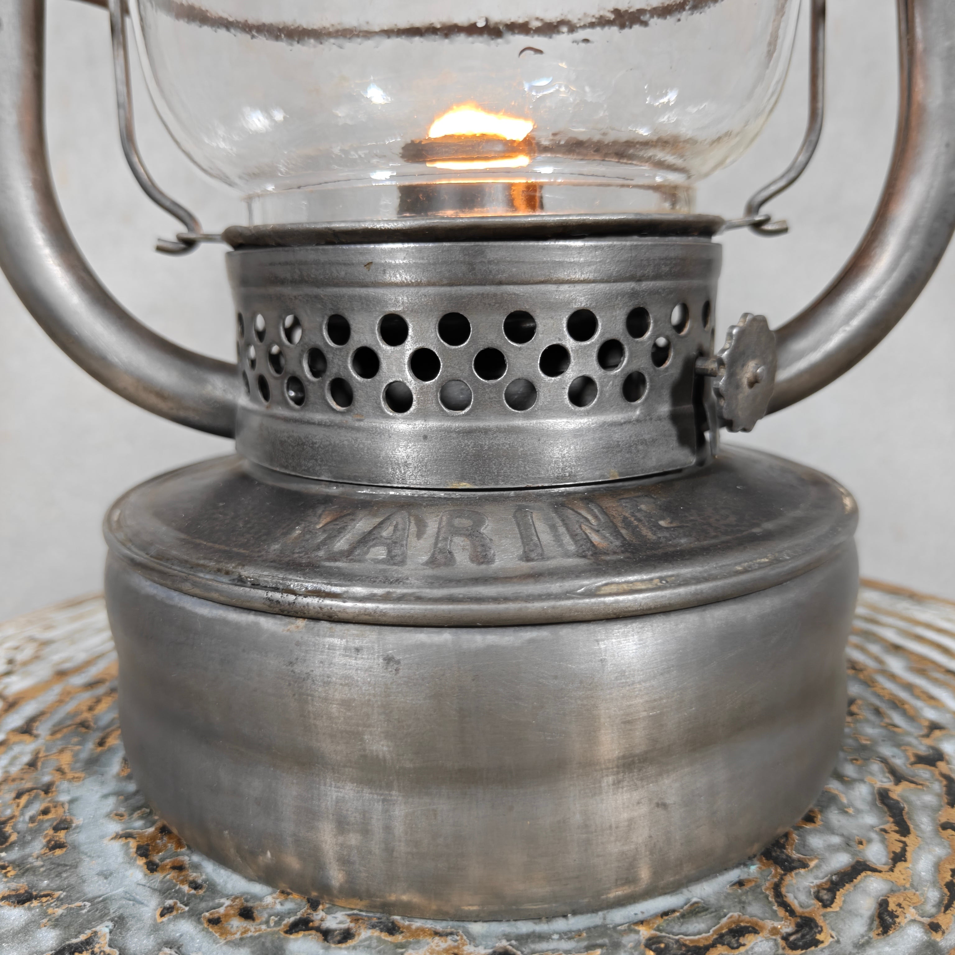 Rare 1930s French ALG Marine Hurricane Lantern – Large Antique Oil Lantern with Early Details