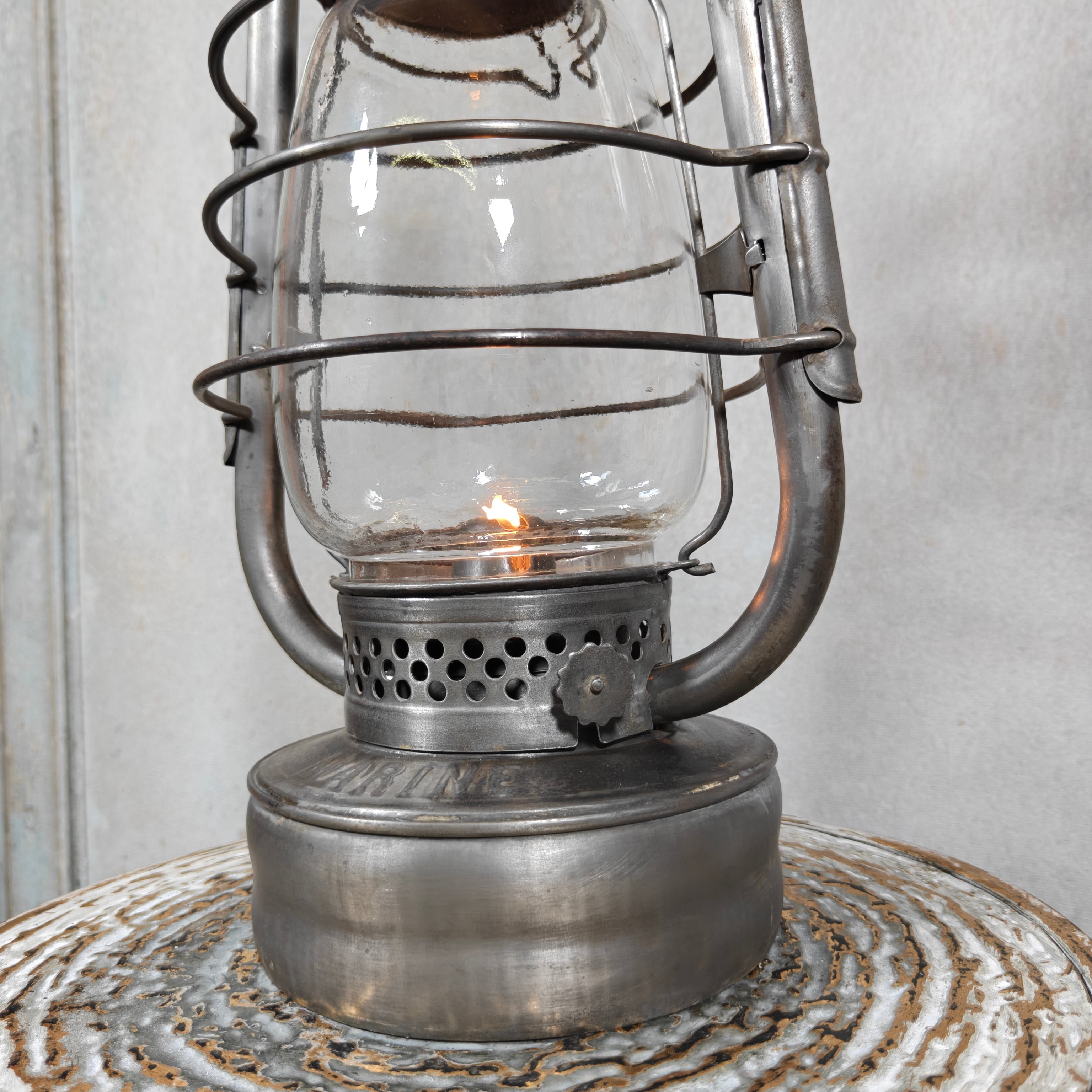 Rare 1930s French ALG Marine Hurricane Lantern – Large Antique Oil Lantern with Early Details