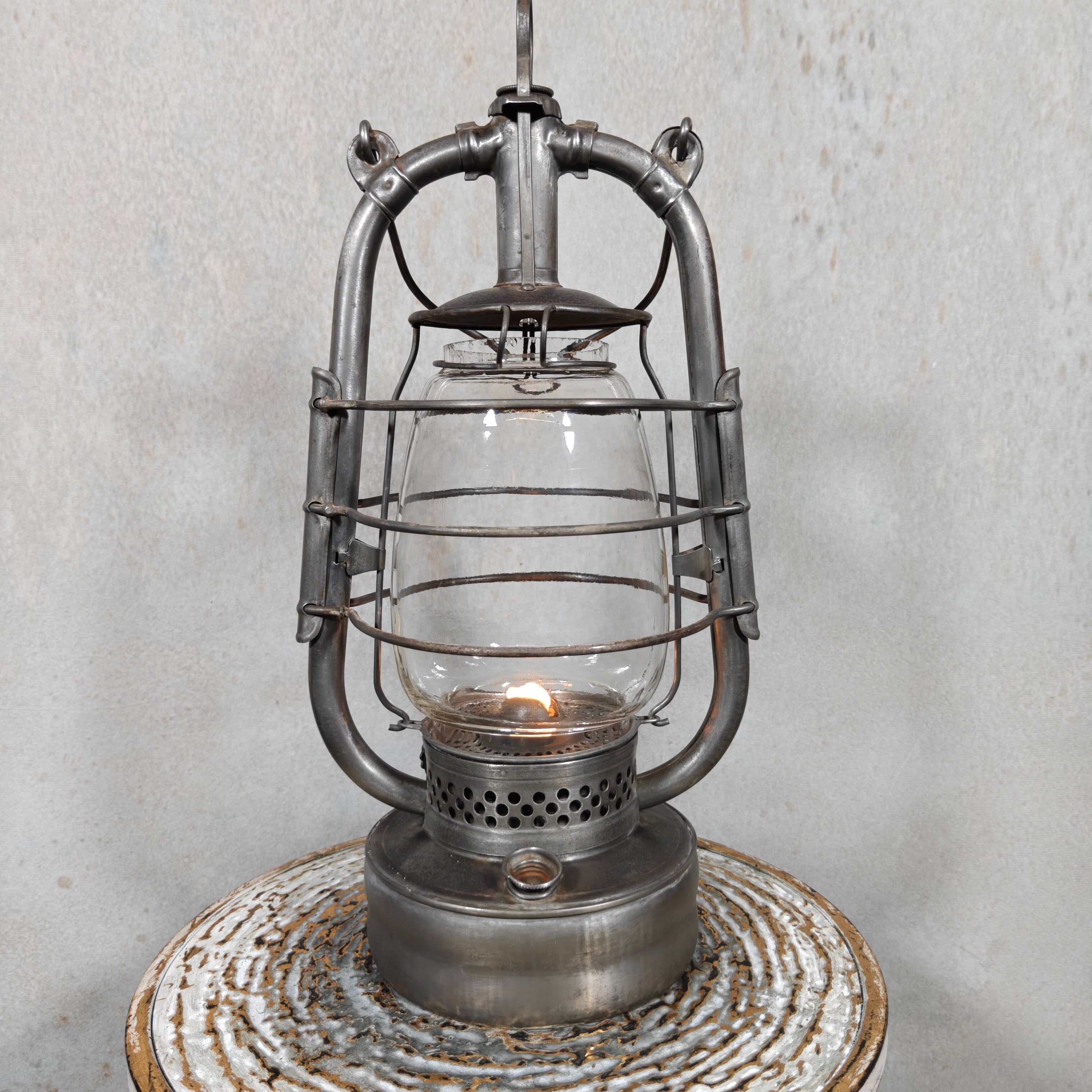 Rare 1930s French ALG Marine Hurricane Lantern – Large Antique Oil Lantern with Early Details