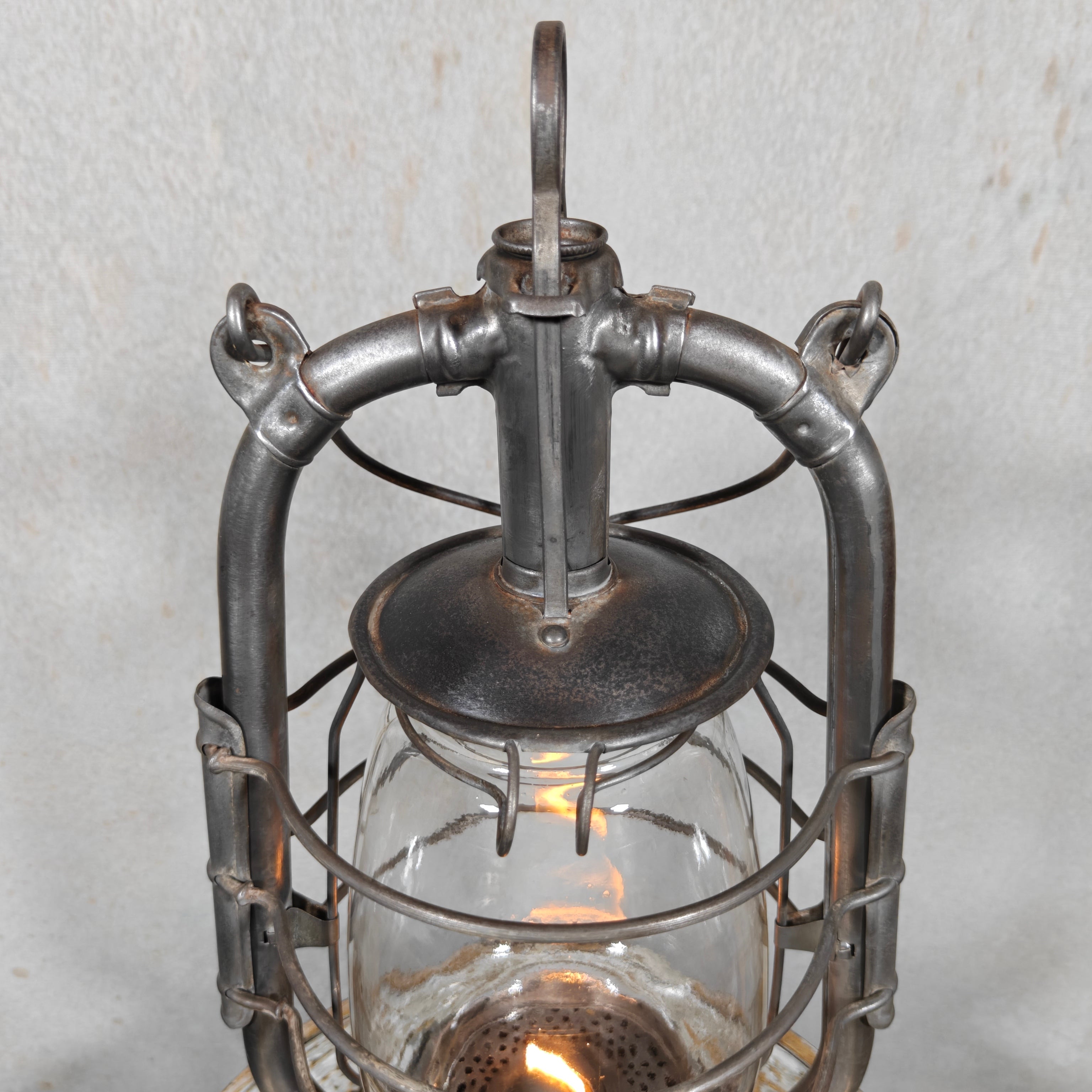 Rare 1930s French ALG Marine Hurricane Lantern – Large Antique Oil Lantern with Early Details