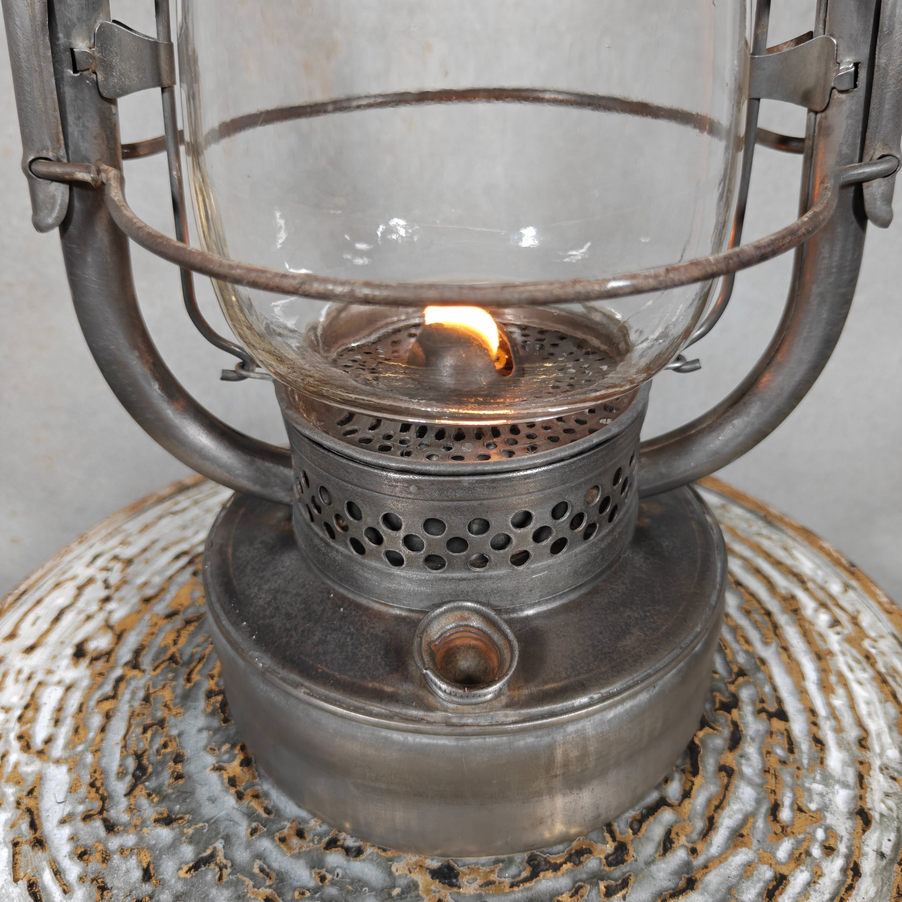Rare 1930s French ALG Marine Hurricane Lantern – Large Antique Oil Lantern with Early Details