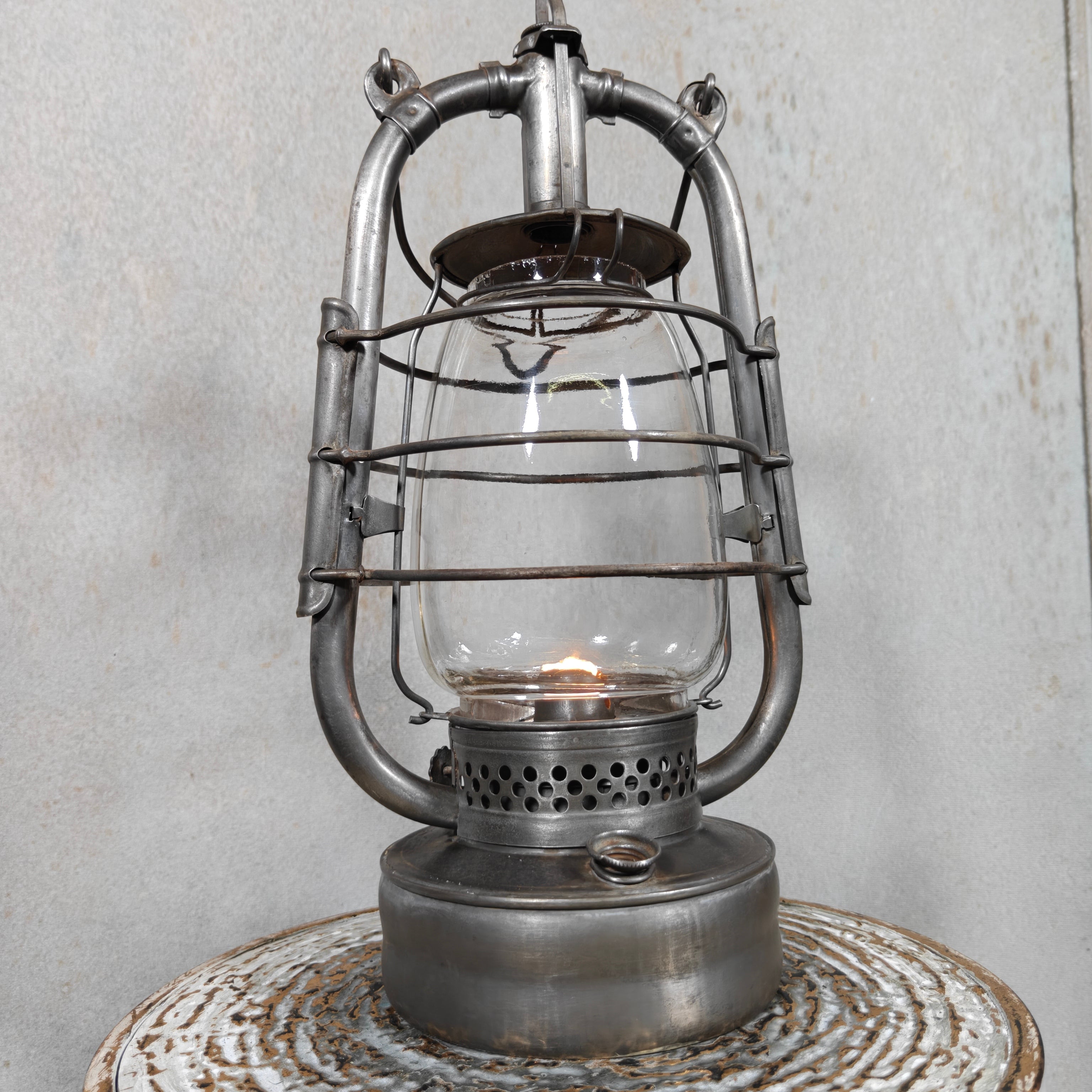 Rare 1930s French ALG Marine Hurricane Lantern – Large Antique Oil Lantern with Early Details