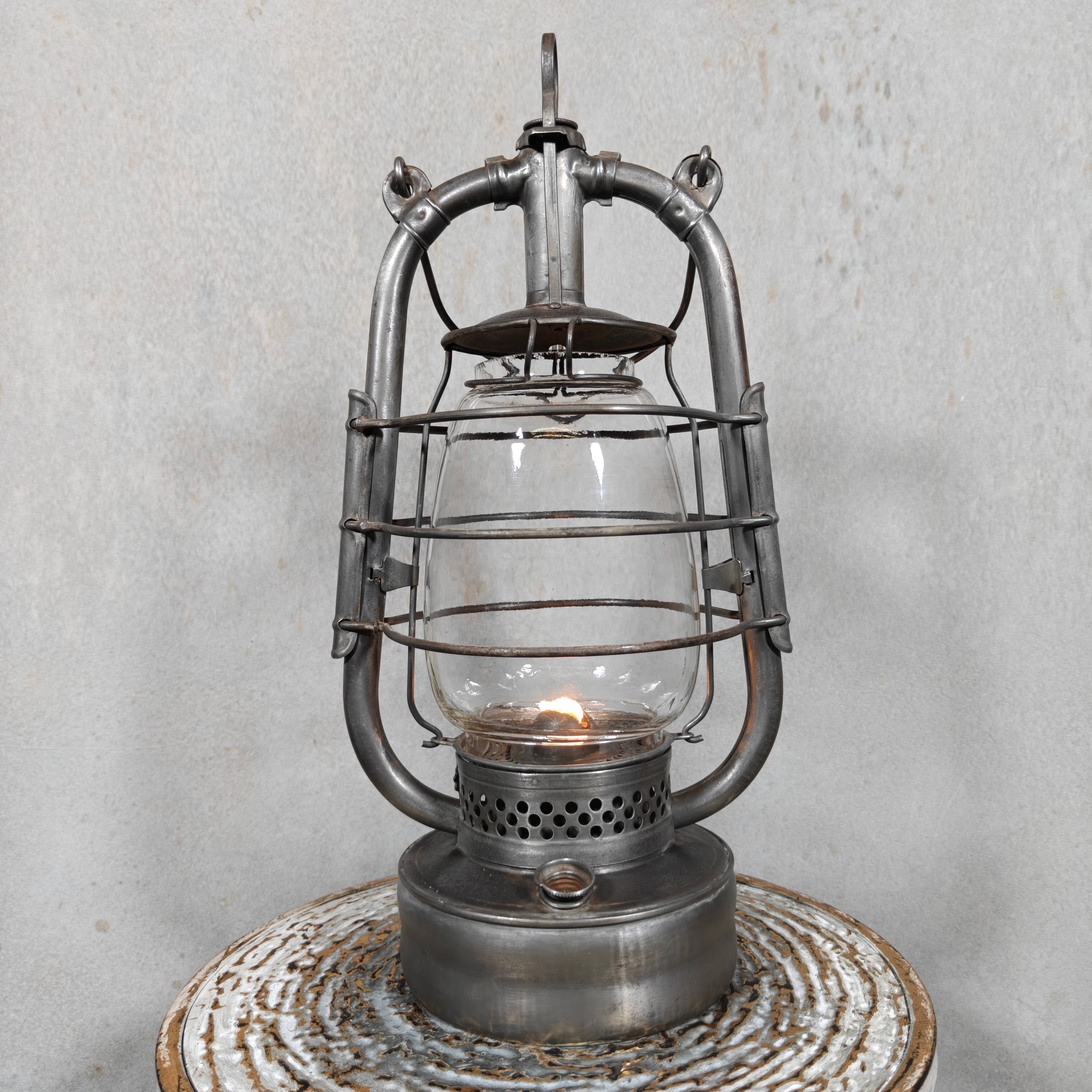 Rare 1930s French ALG Marine Hurricane Lantern – Large Antique Oil Lantern with Early Details