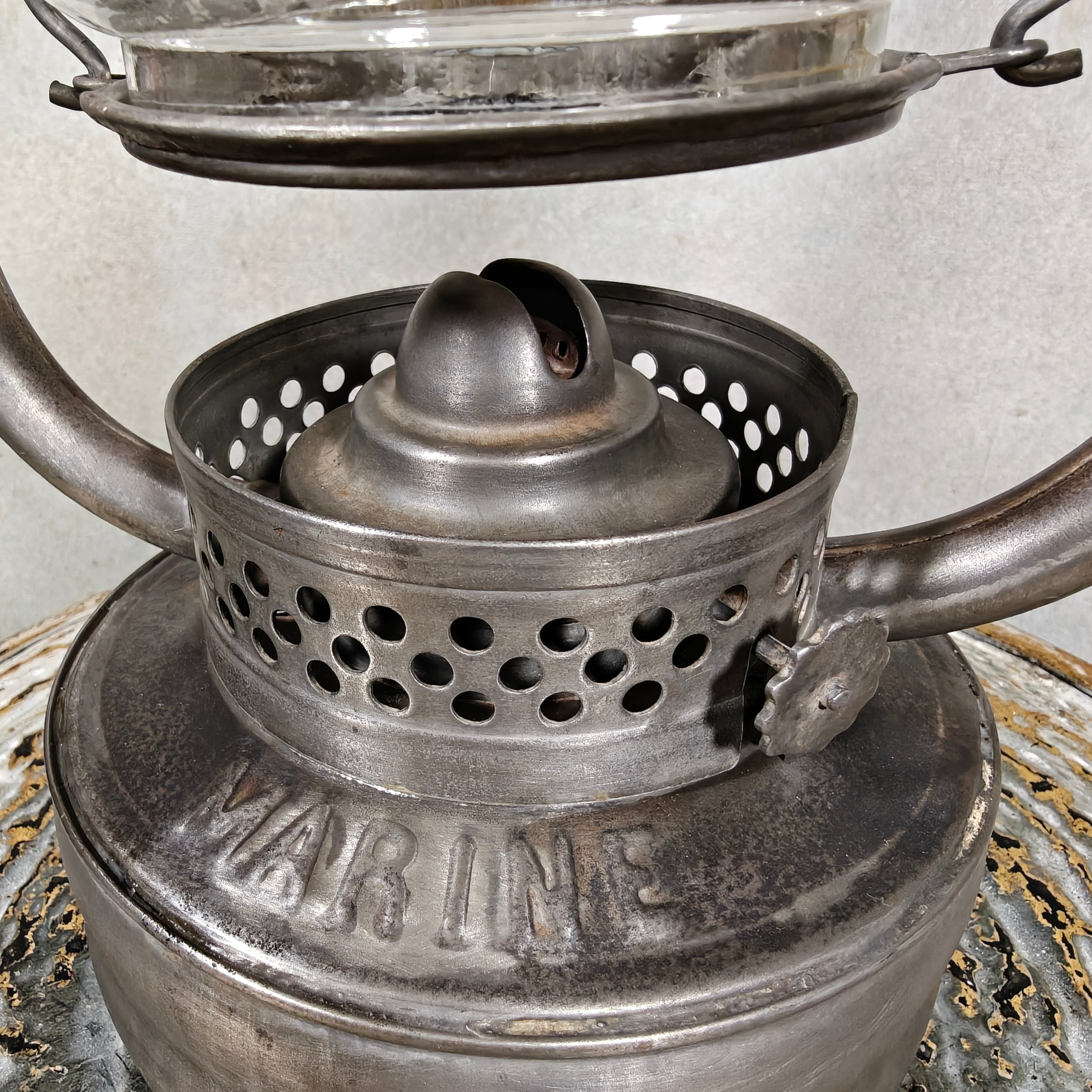 Rare 1930s French ALG Marine Hurricane Lantern – Large Antique Oil Lantern with Early Details