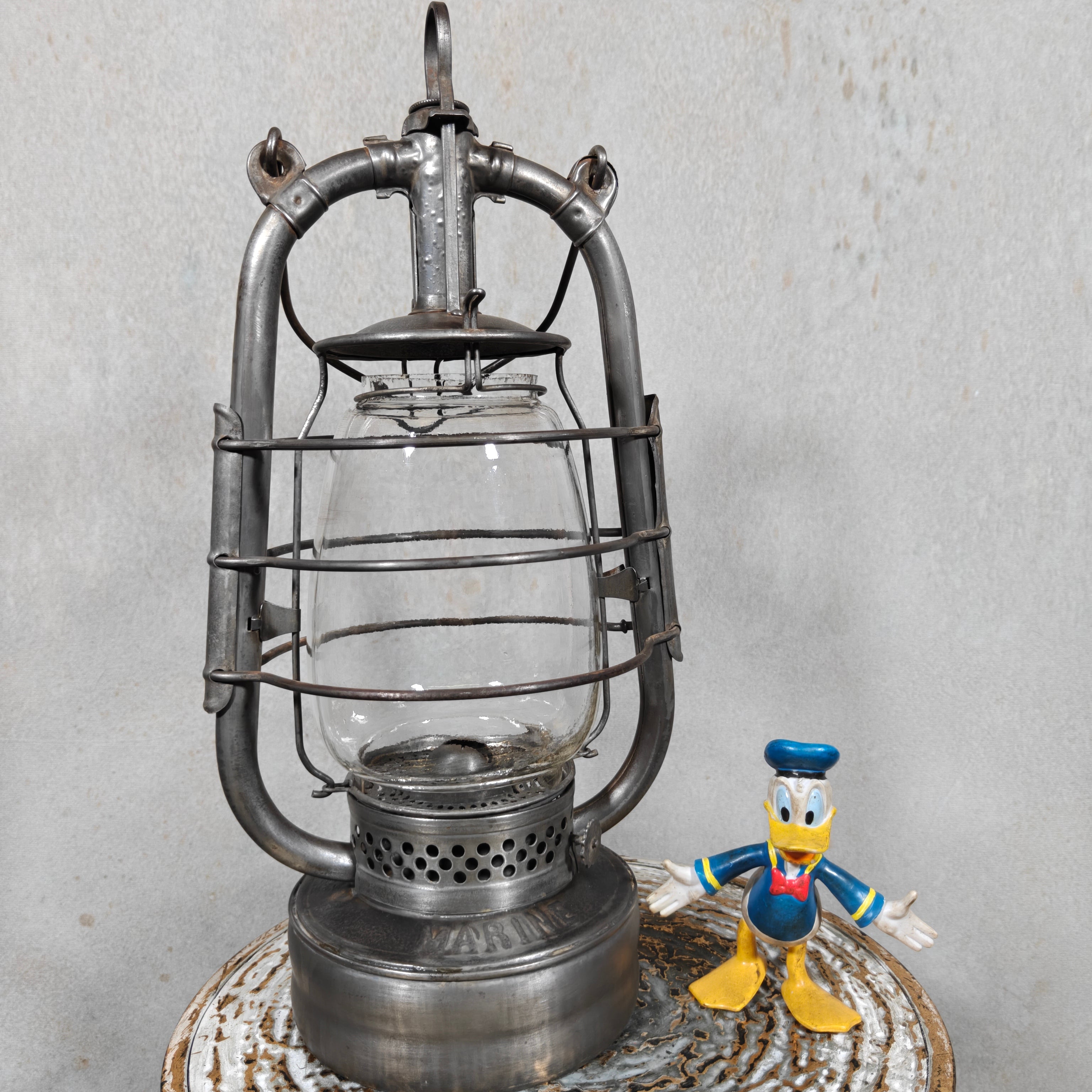 Rare 1930s French ALG Marine Hurricane Lantern – Large Antique Oil Lantern with Early Details