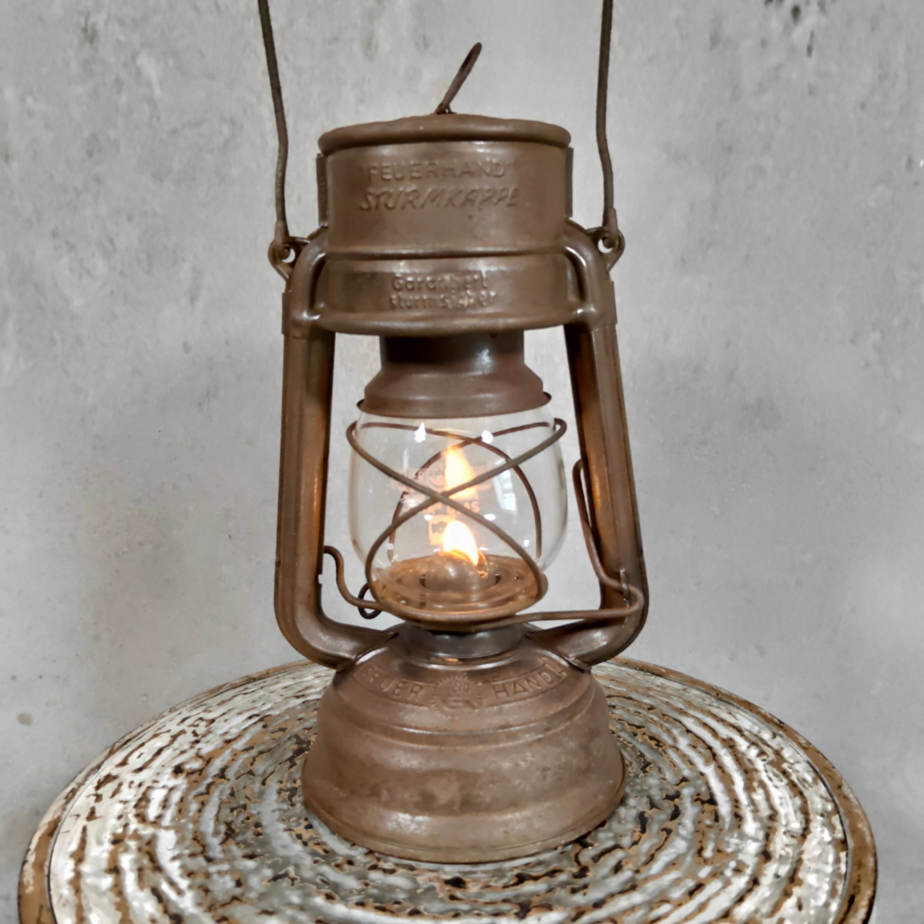 Vintage Feuerhand 276 Sturmkappe Hurricane Lantern – Rat Look West Germany Oil Lantern with Jenaer Glass