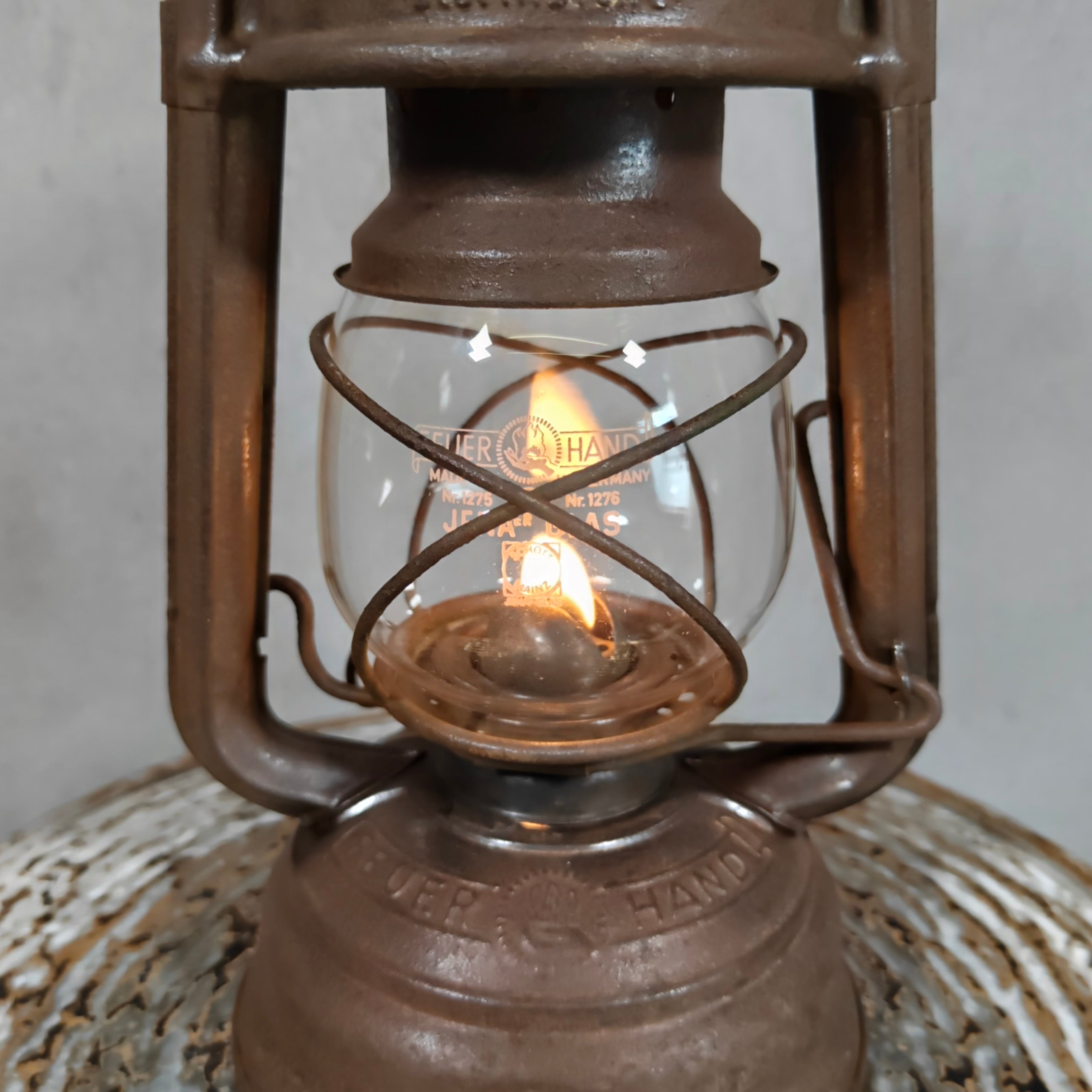 Vintage Feuerhand 276 Sturmkappe Hurricane Lantern – Rat Look West Germany Oil Lantern with Jenaer Glass