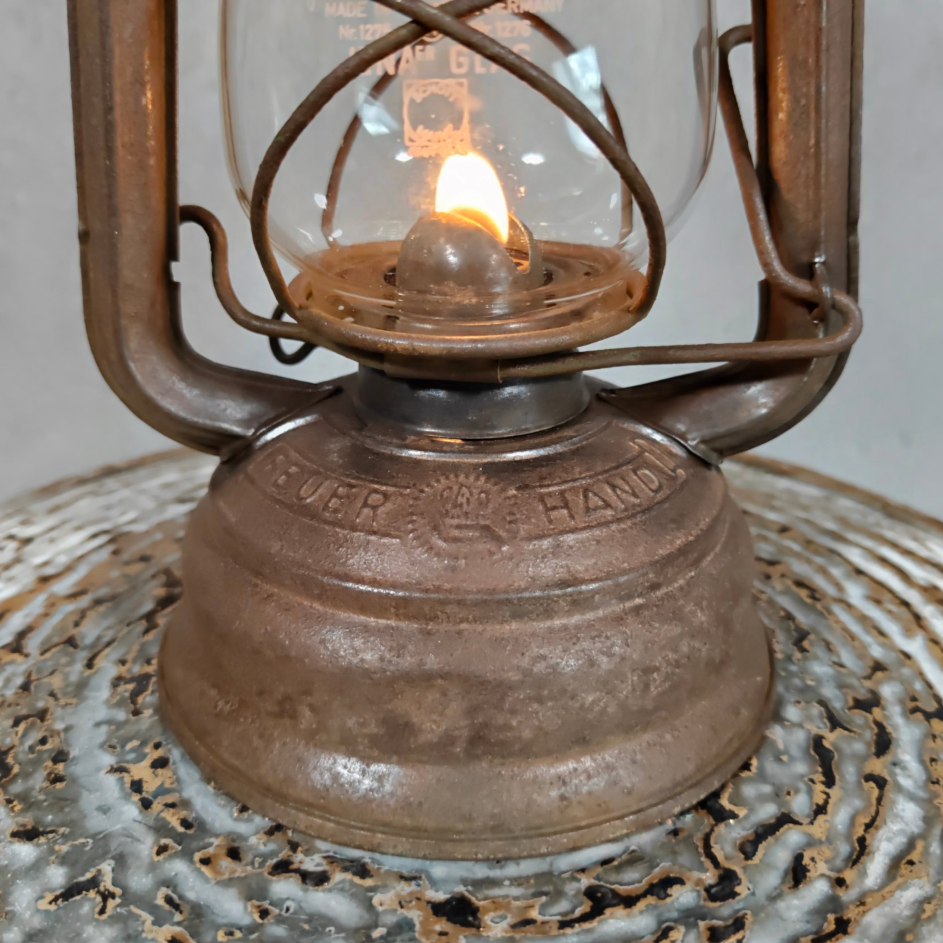 Vintage Feuerhand 276 Sturmkappe Hurricane Lantern – Rat Look West Germany Oil Lantern with Jenaer Glass