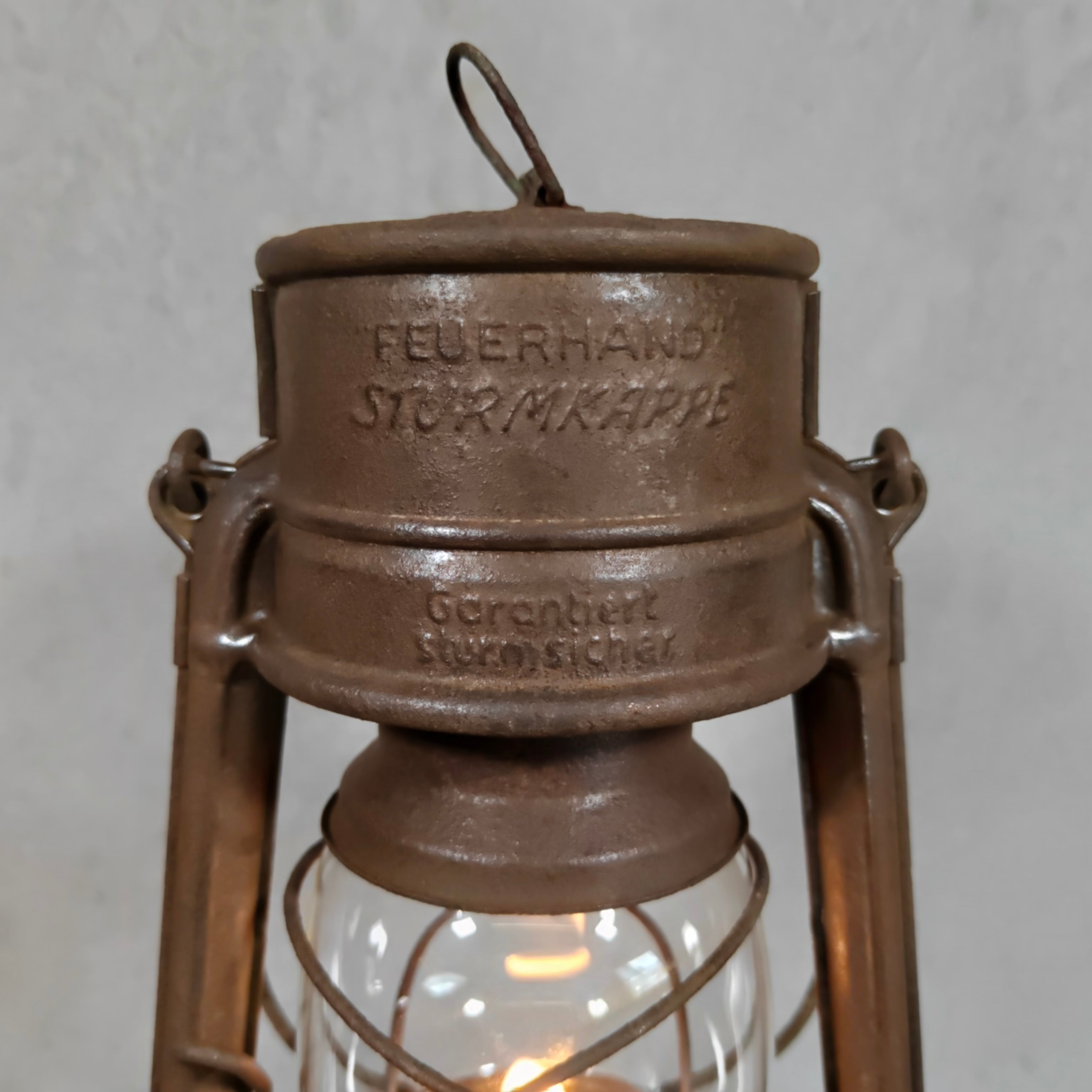Vintage Feuerhand 276 Sturmkappe Hurricane Lantern – Rat Look West Germany Oil Lantern with Jenaer Glass