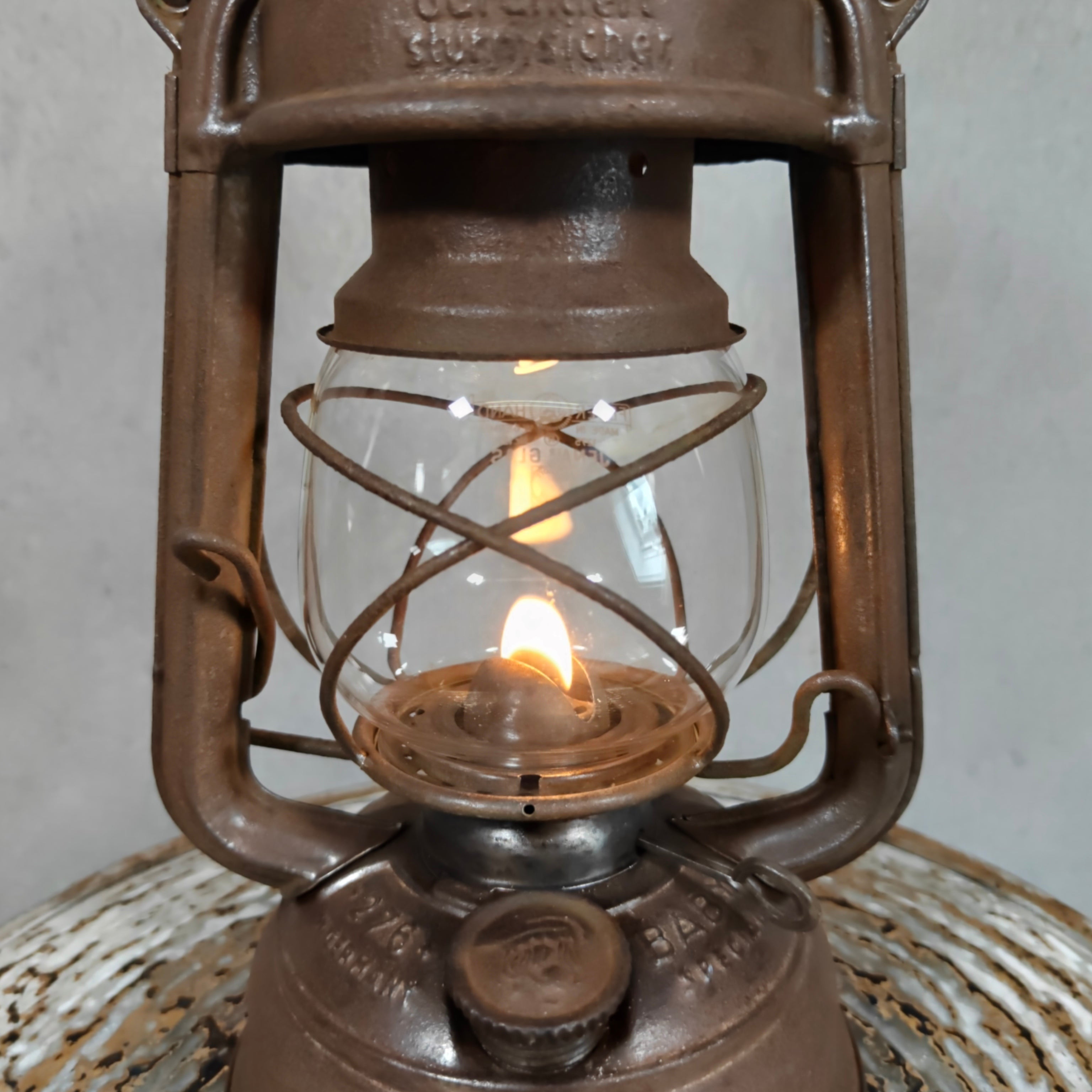 Vintage Feuerhand 276 Sturmkappe Hurricane Lantern – Rat Look West Germany Oil Lantern with Jenaer Glass