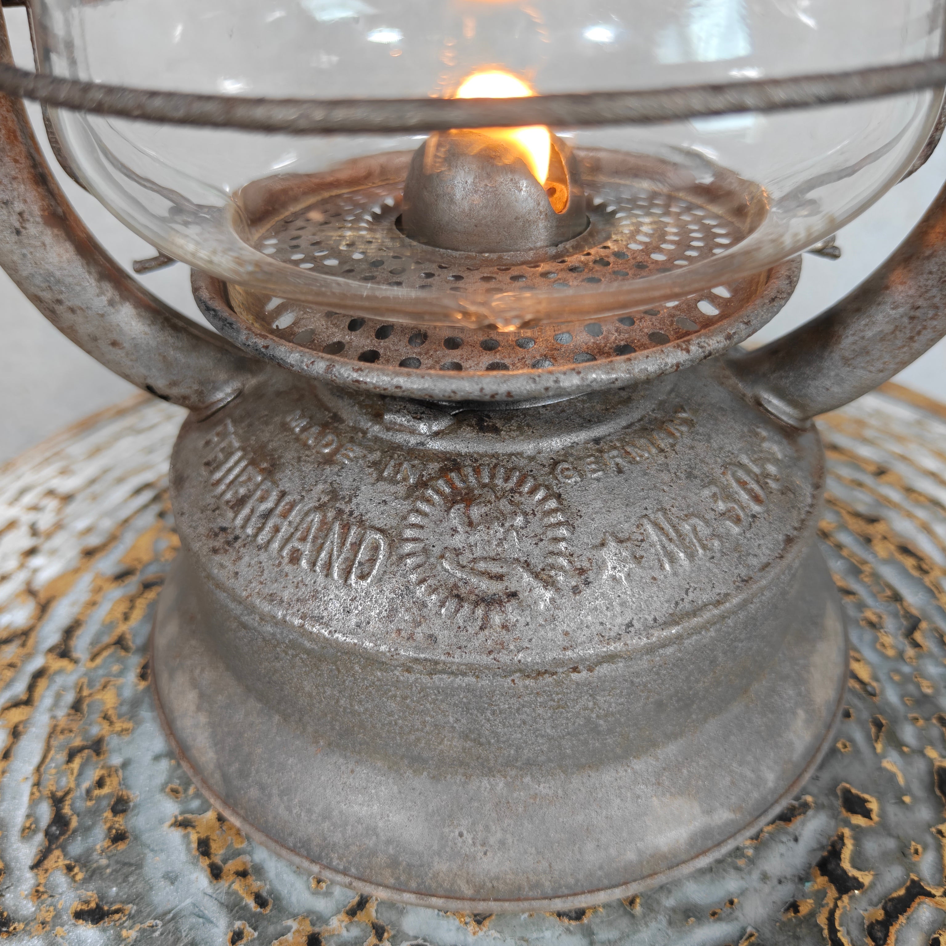 Rare Pre-War Feuerhand 305 Hurricane Lantern – 1930s German Oil Lantern with Original Patina