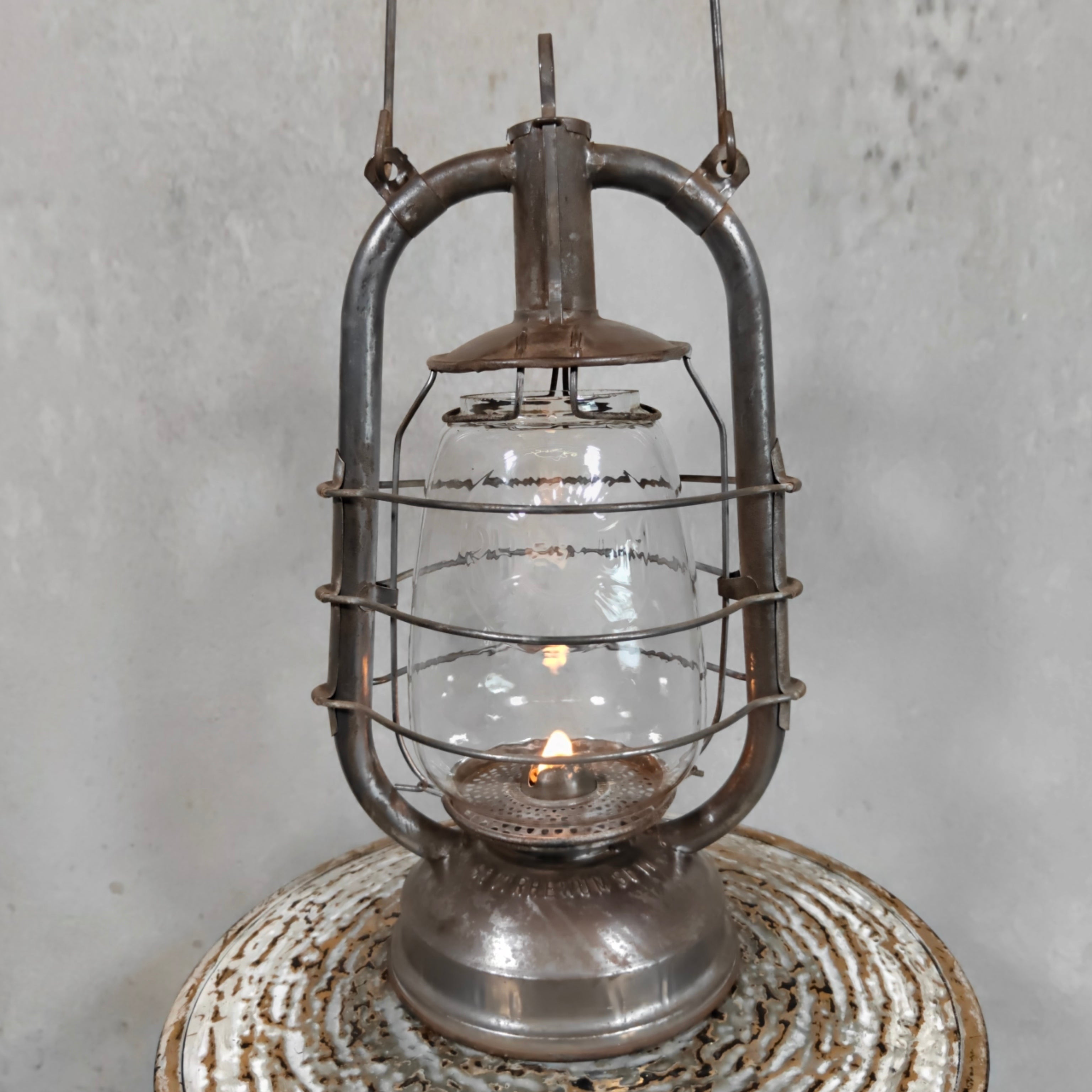 Rare Vintage Rhewum ST11 Hurricane Lantern – German Oil Lantern with Original Marked Glass
