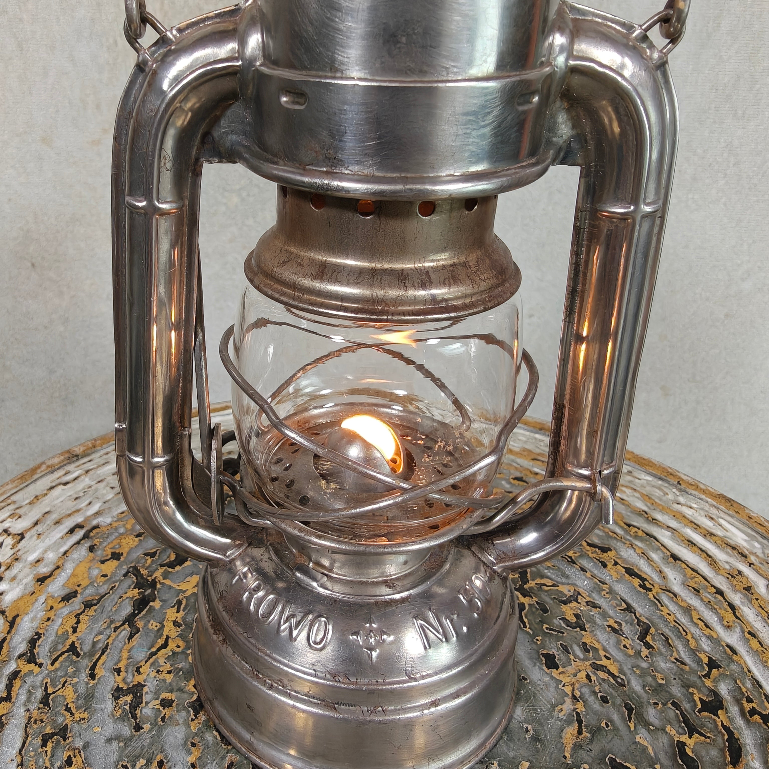 Rare Vintage Frowo No. 50 Hurricane Lantern with Compass Rose Tank Logo – 1950s German Oil Lantern