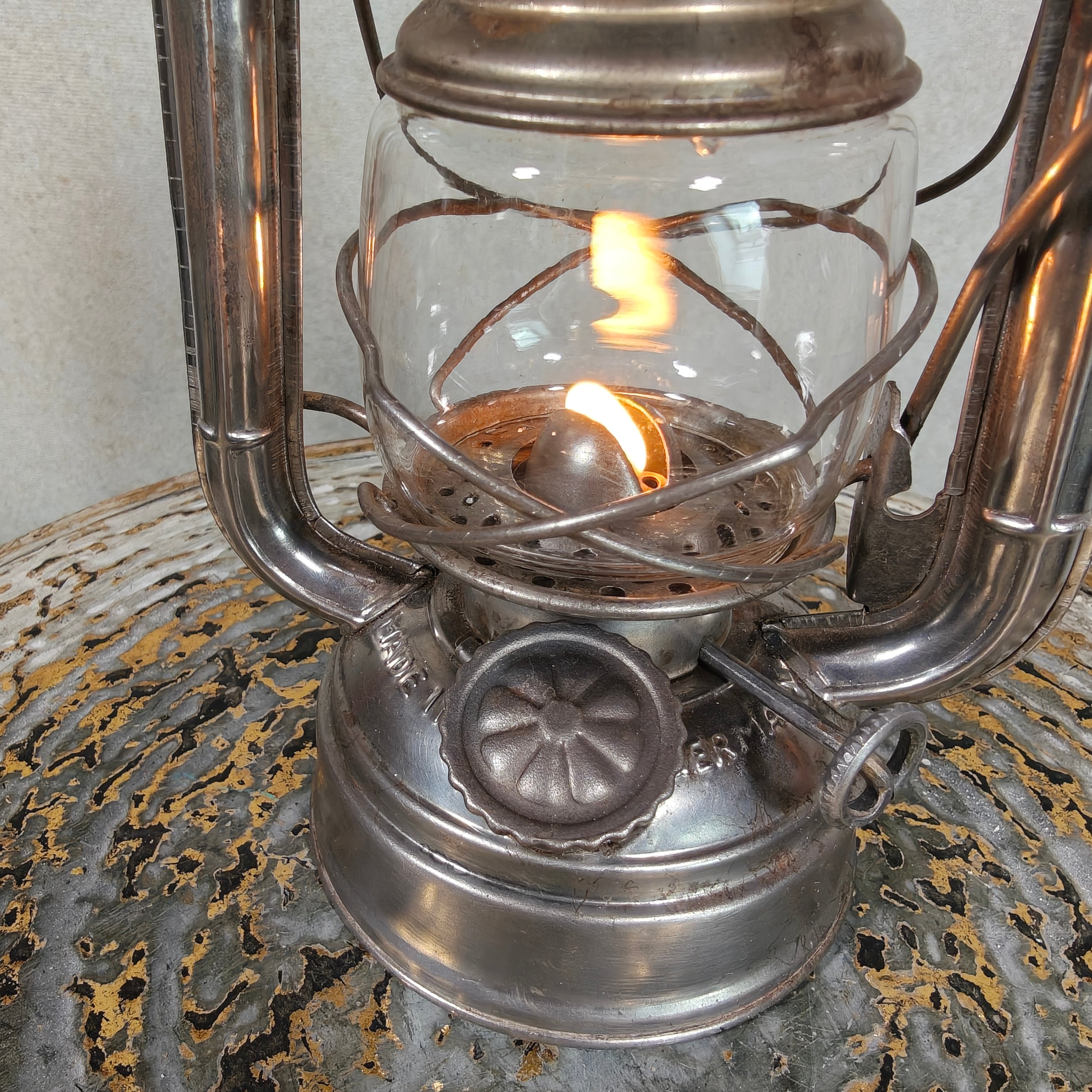 Rare Vintage Frowo No. 50 Hurricane Lantern with Compass Rose Tank Logo – 1950s German Oil Lantern