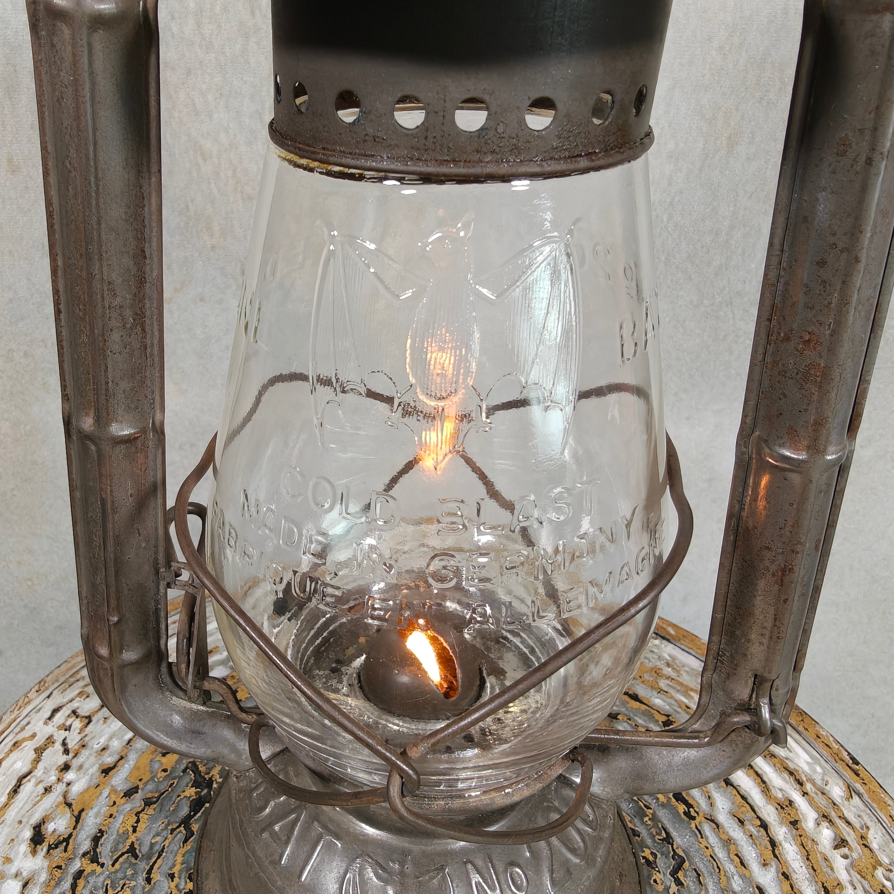 Extremely Rare BAT 200 Red Line Cold Blast Hurricane Lantern – Made in Germany - pre war