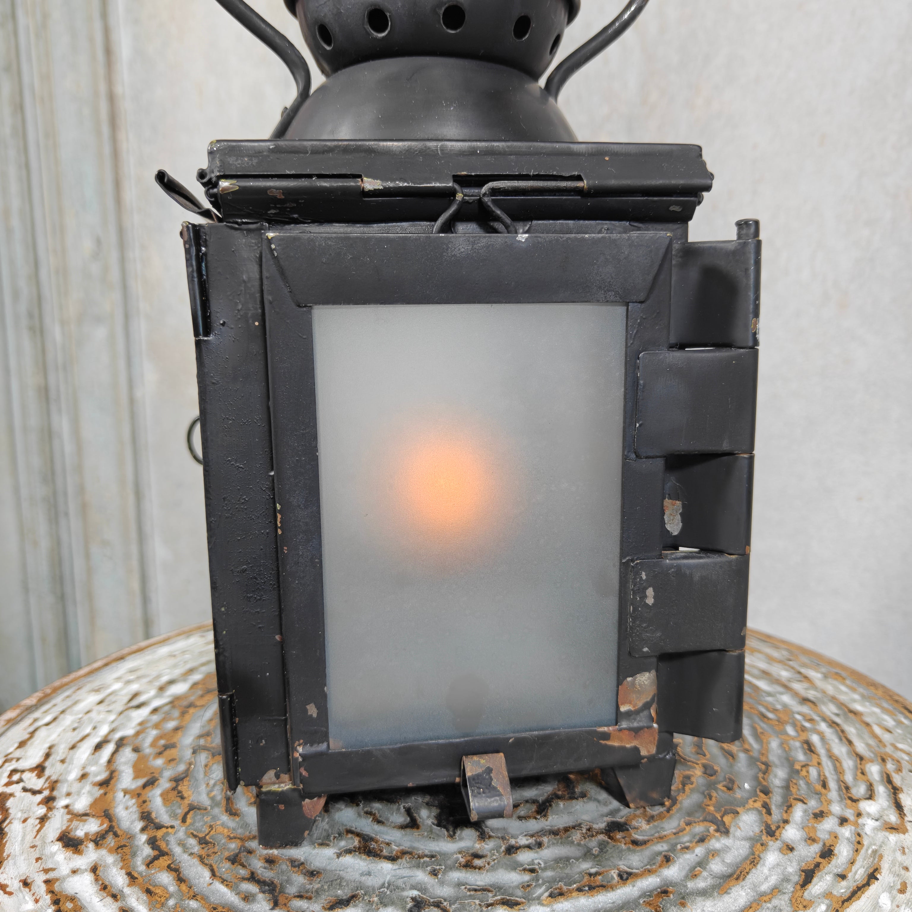 Antique Railway Signal Lantern – Large Oil Train Lamp with Folding Glass Filters circa 1920–1930