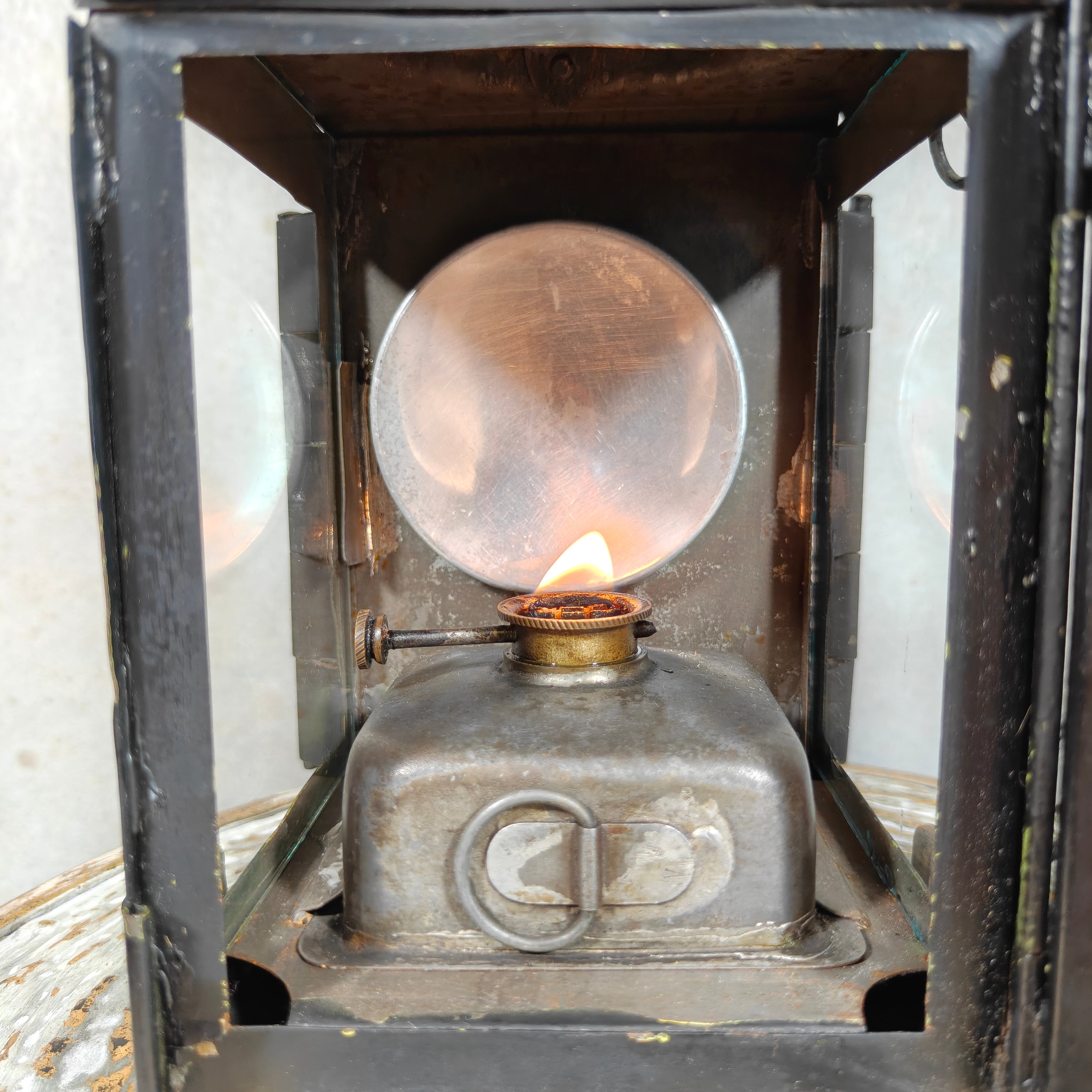 Antique Railway Signal Lantern – Large Oil Train Lamp with Folding Glass Filters circa 1920–1930