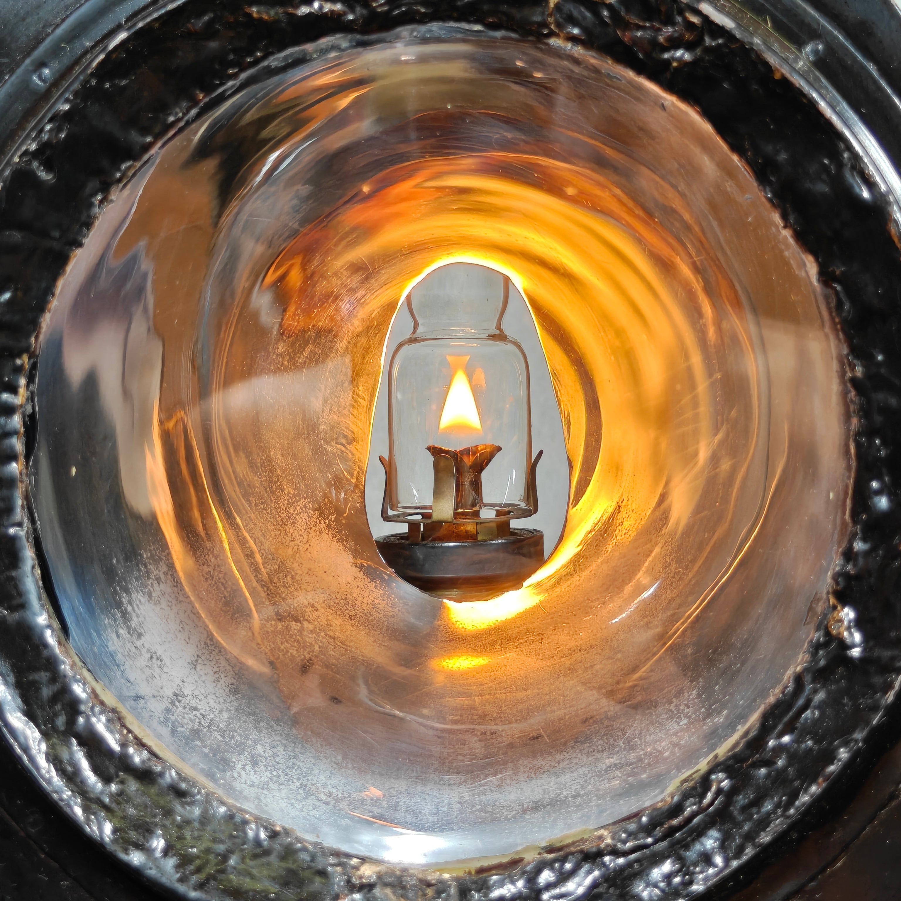 Large Antique Dutch Railway Tail Lamp by J.J. van Dijk – NS Train Signal Lantern with Copper Chimney